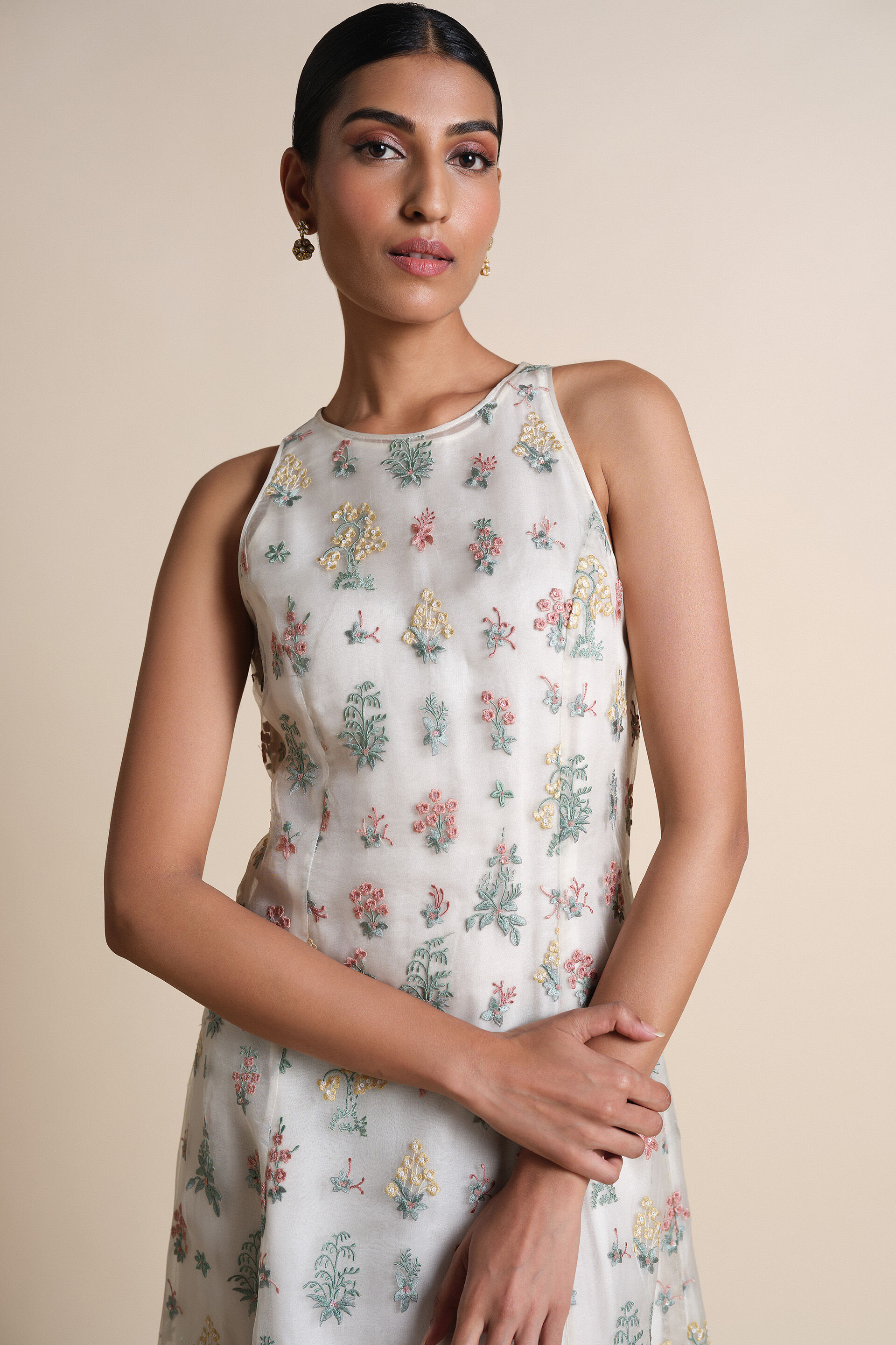 Sequoia Embroidered Silk Jacket Set - Ivory, Ivory, image 10