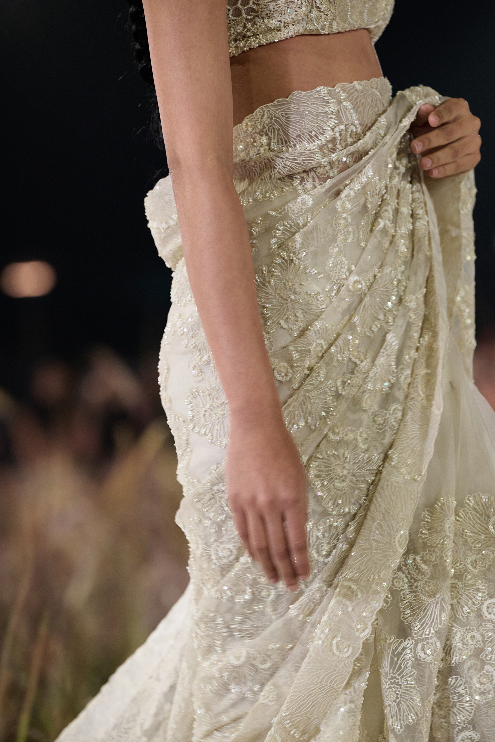 Rainbloom Embroidered Silk Saree - Ivory, Ivory, image 3