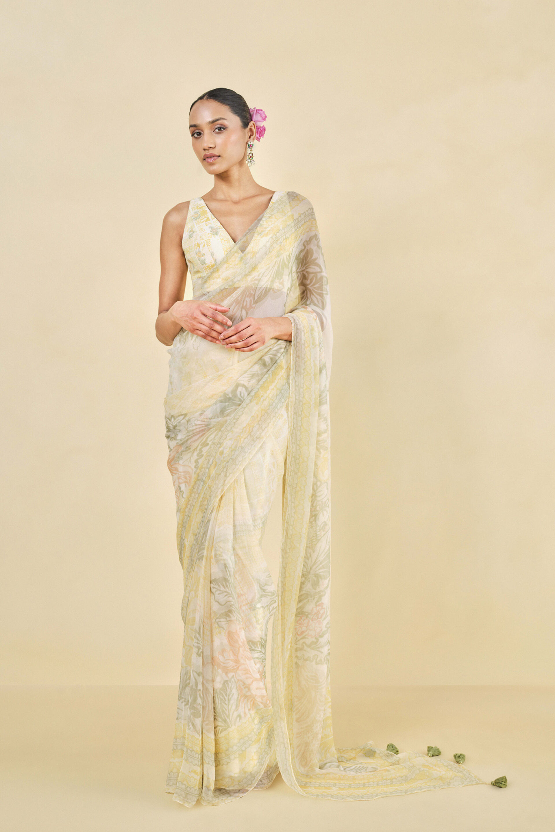 Cerrado Lyocell Saree, Yellow, image 1