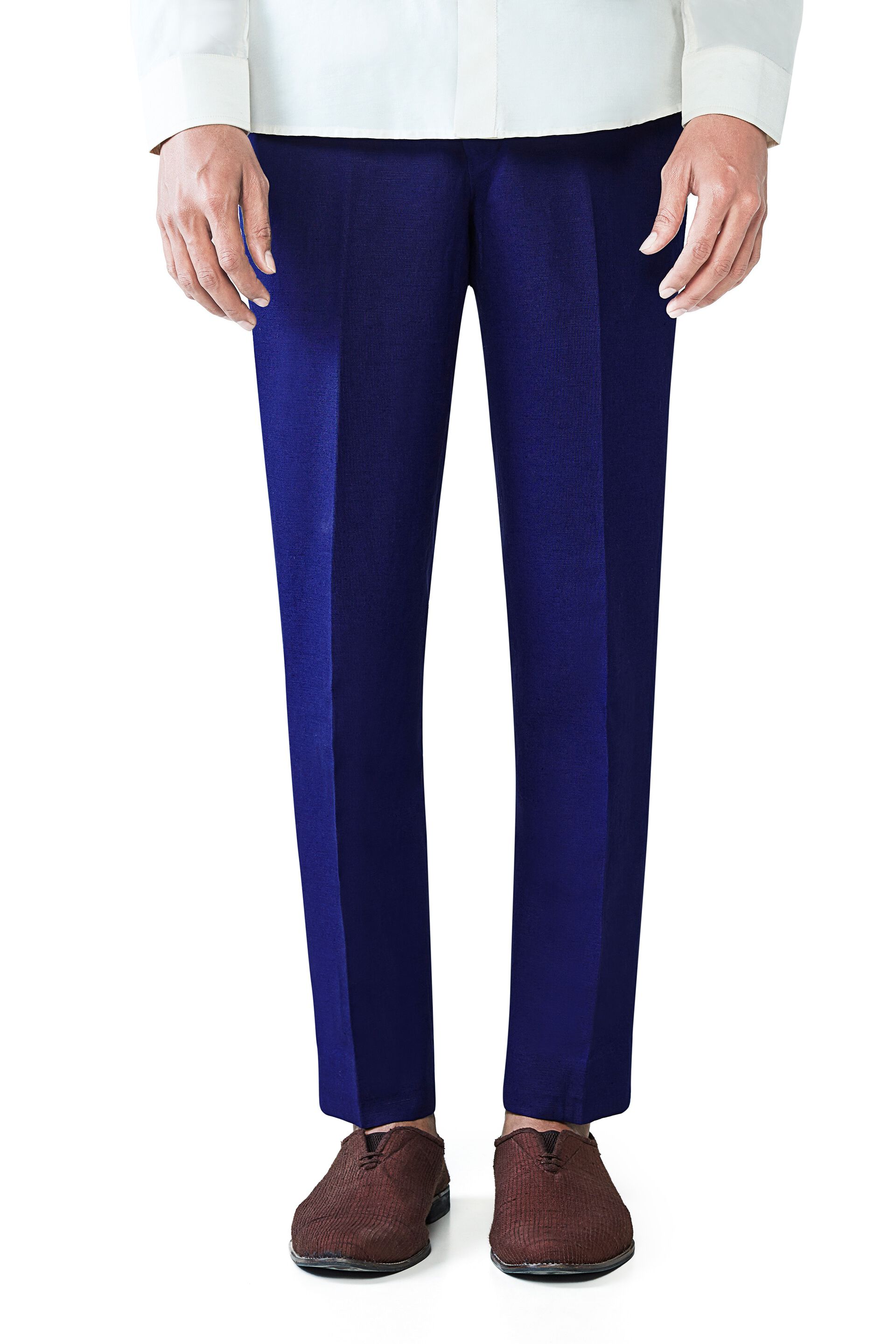 Mid Blue  Linen Tapered Leg Trouser  WoolOvers UK