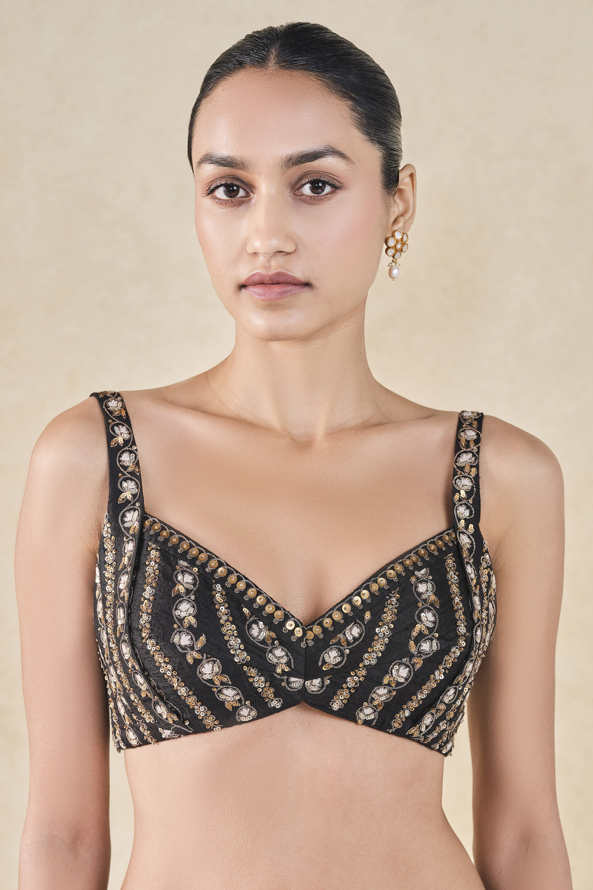 Vanani Embroidered Silk Choli - Black, Black, image 1