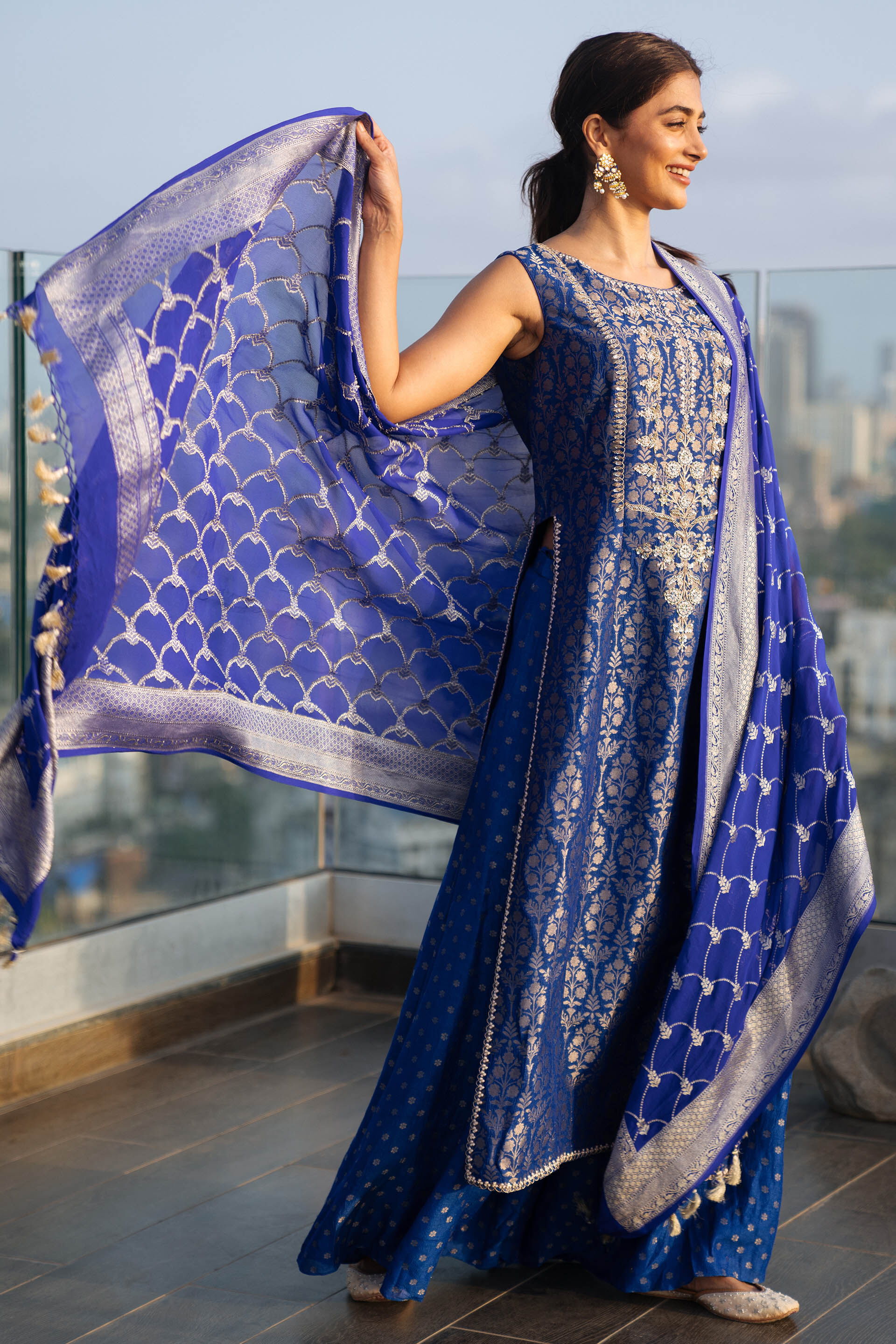 Vaishi Sharara Set Royal Blue, , image 1