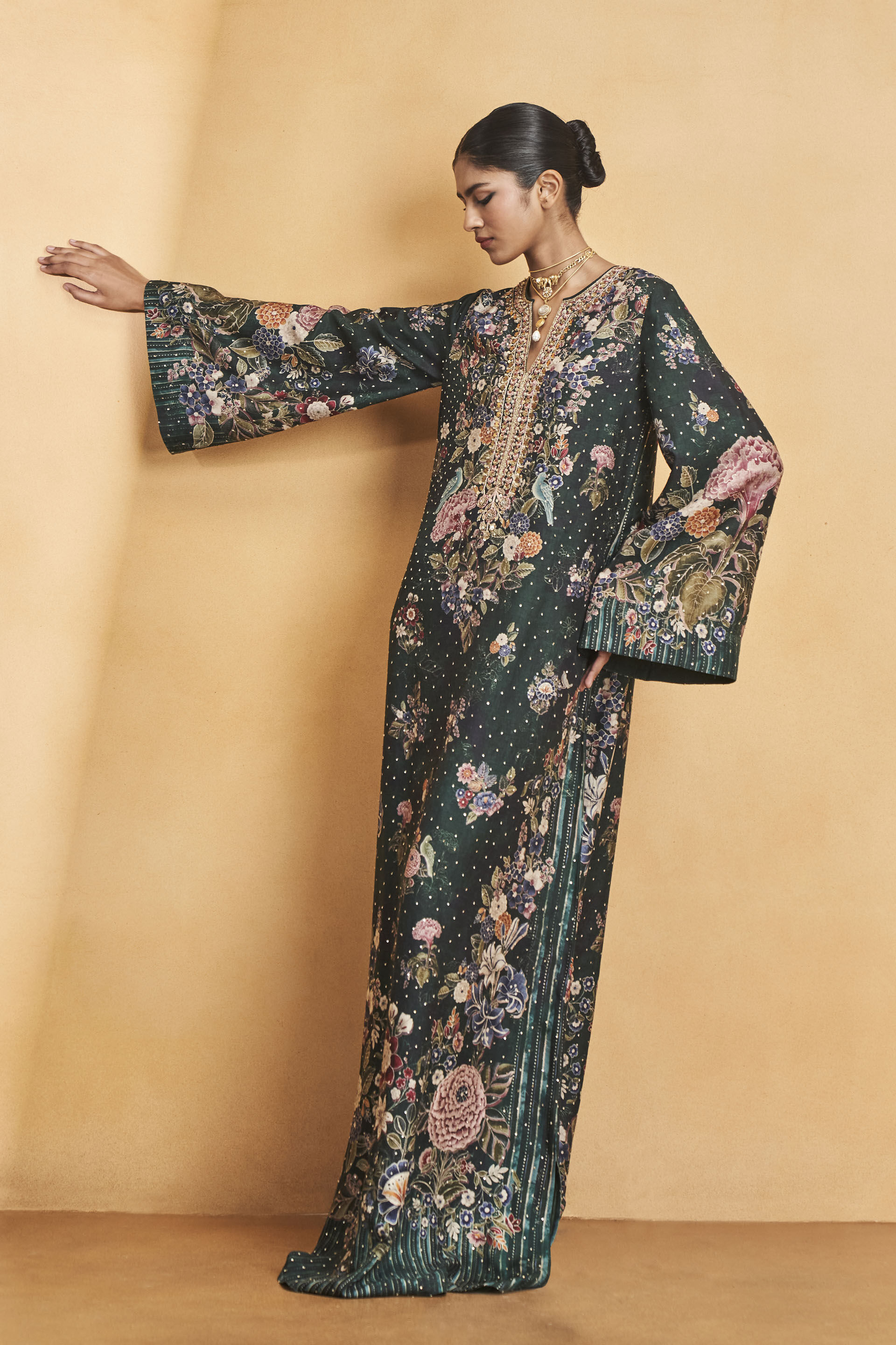 Life Of The Nightforest Embroidered Zardozi Kaftan - Green, Green, image 5