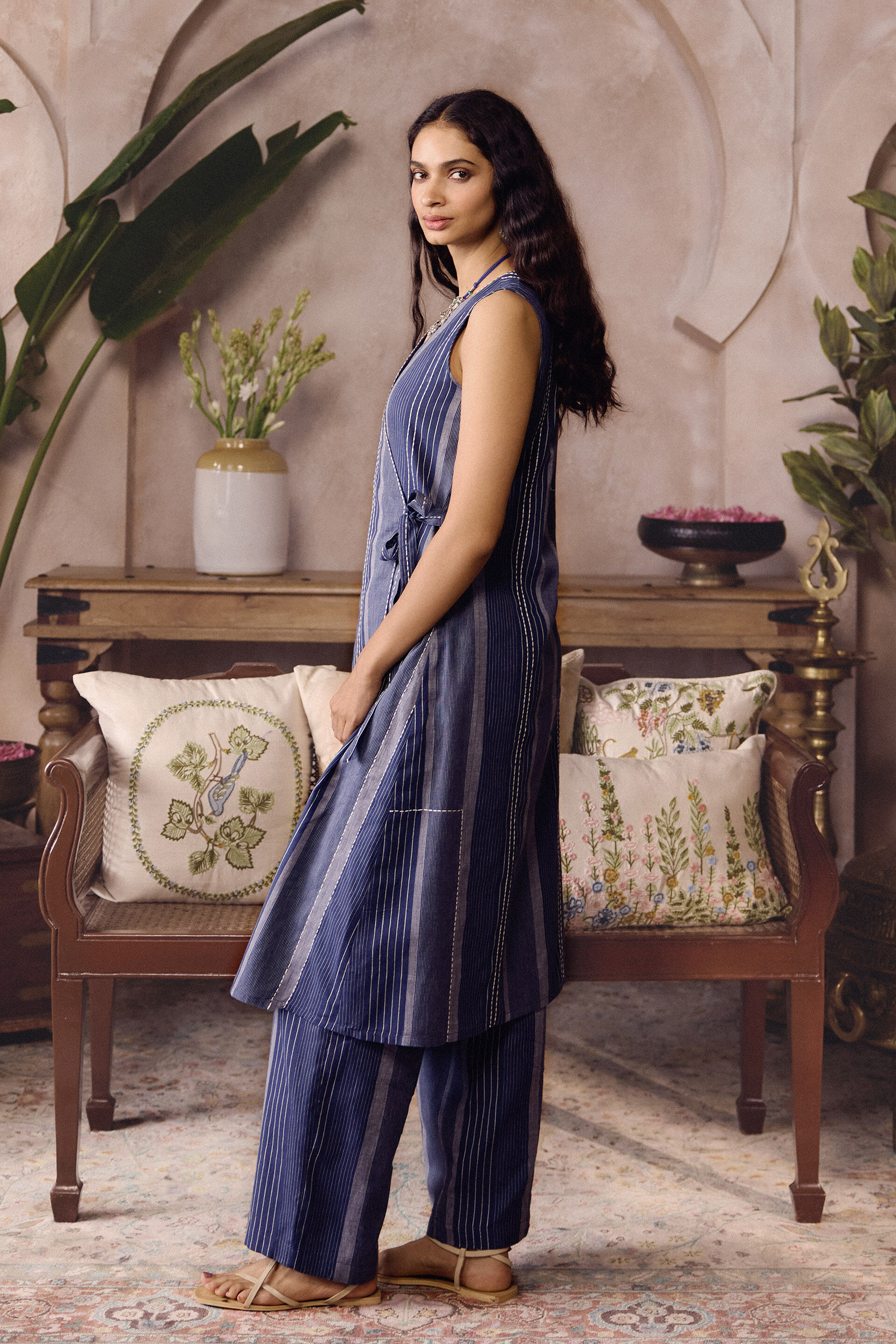 Atasi Hand-embroidered Kantha Co-ord &ndash; Indigo Blue, Indigo Blue, image 3