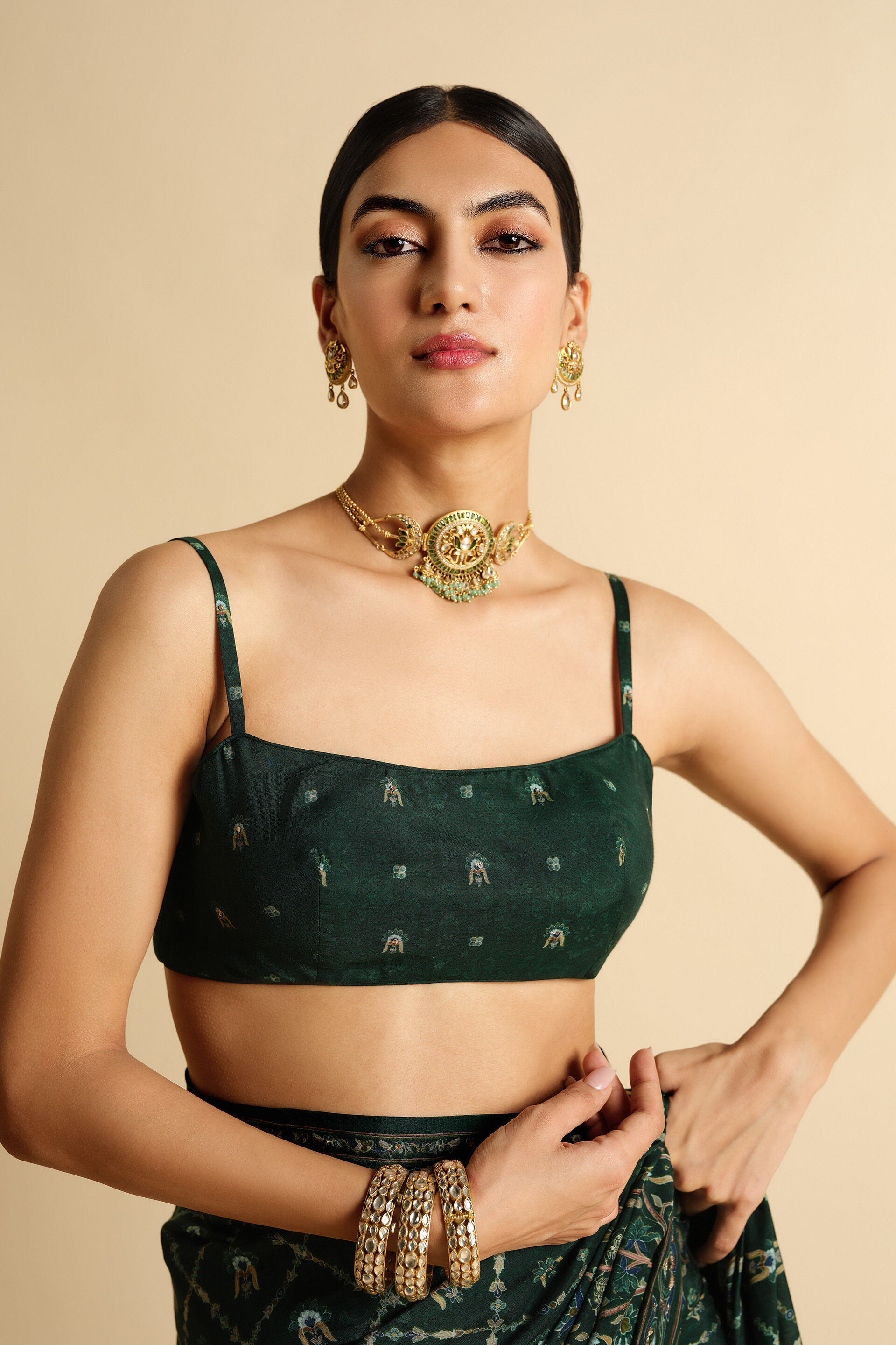 Nooraya Sequin Saree, Green, image 4