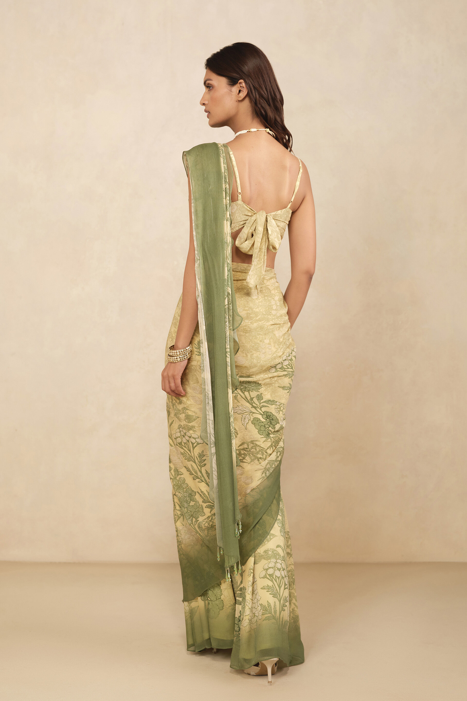 Esma Chiffon Pre-draped Saree - Yellow