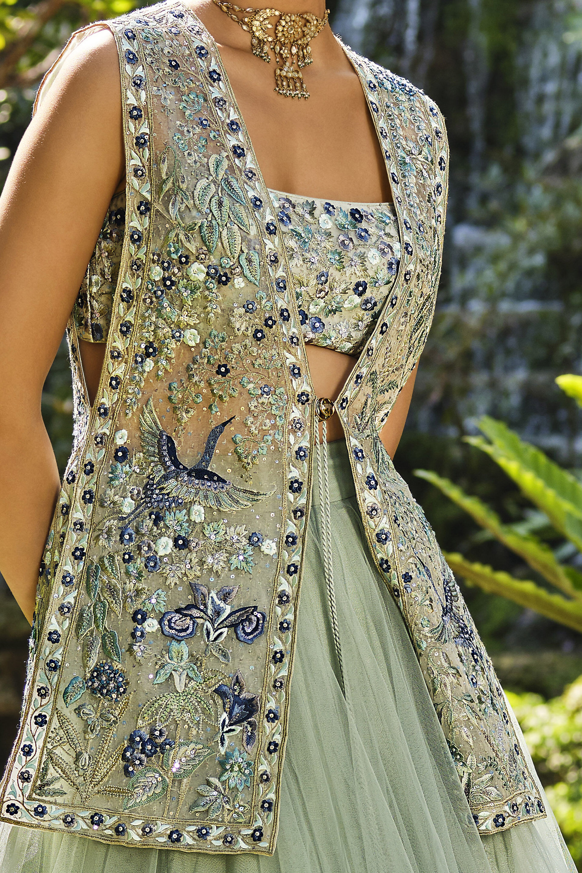 Ardis Embroidered Silk Skirt Set - Sage, Sage, image 5