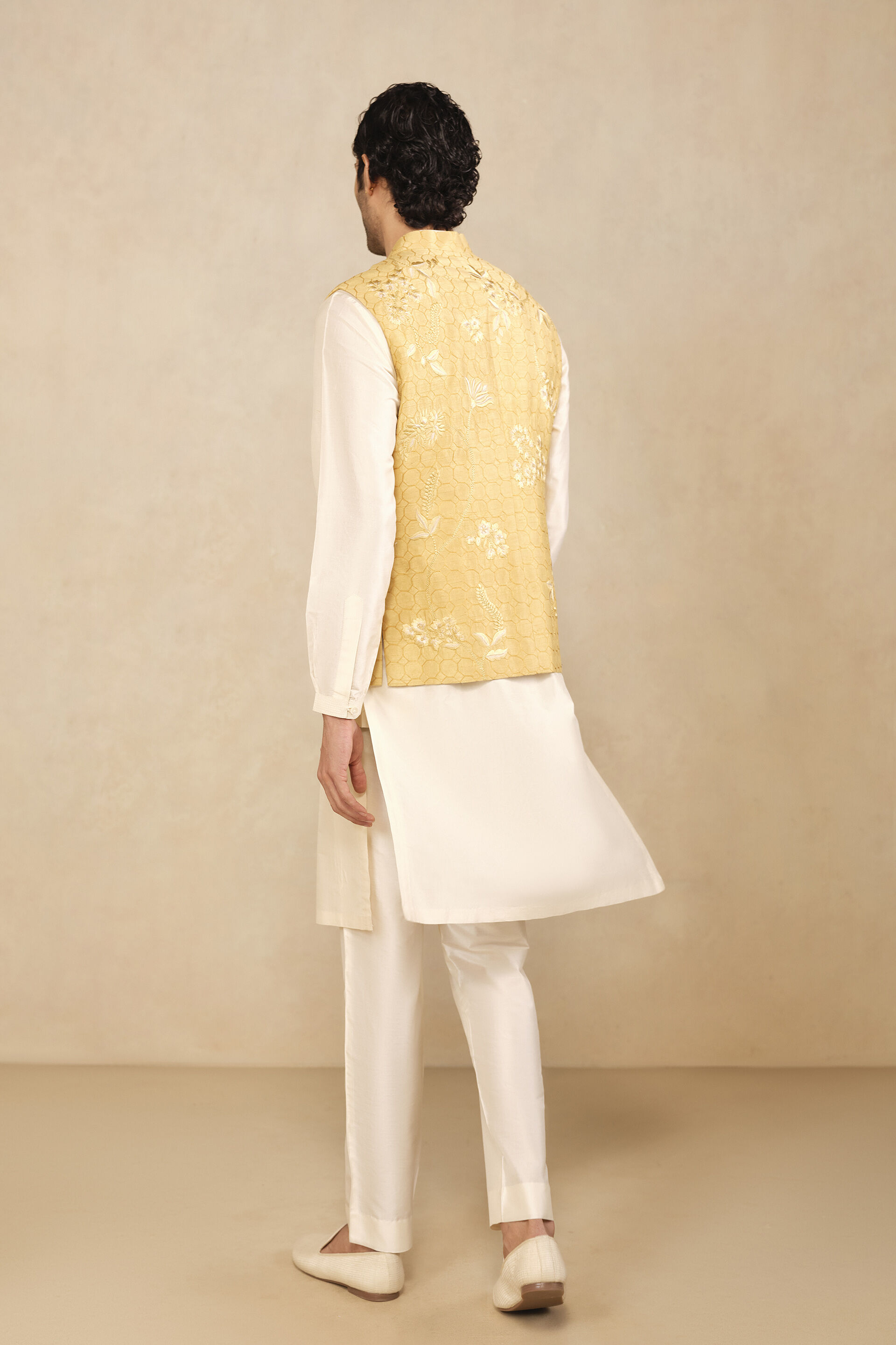 Omar Embroidered Silk Nehru Jacket - Mustard, Mustard, image 2