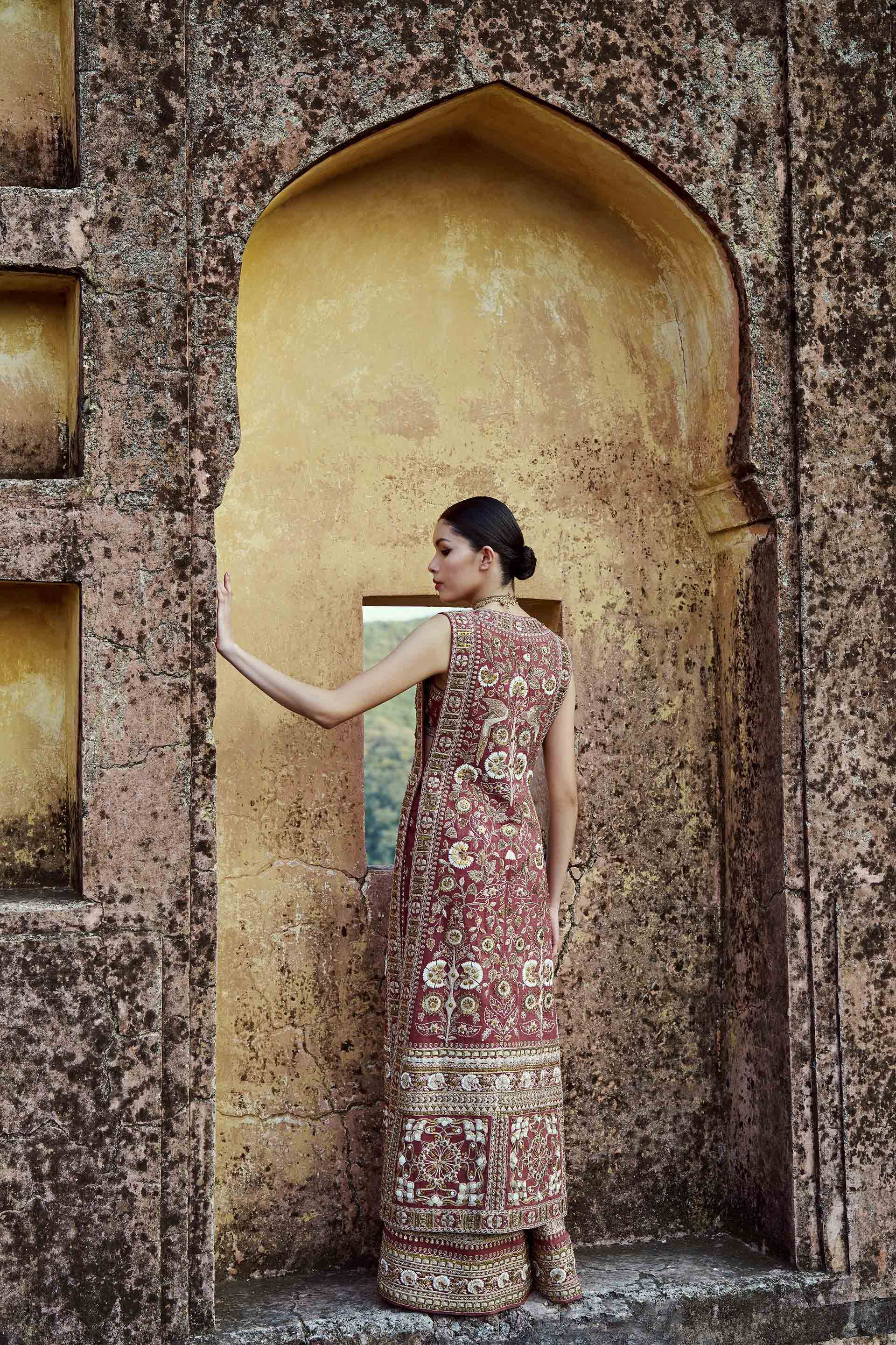 Songs Of Harmony Zardozi & Embroidered Cord Silk Set - Brown, Brown, image 2