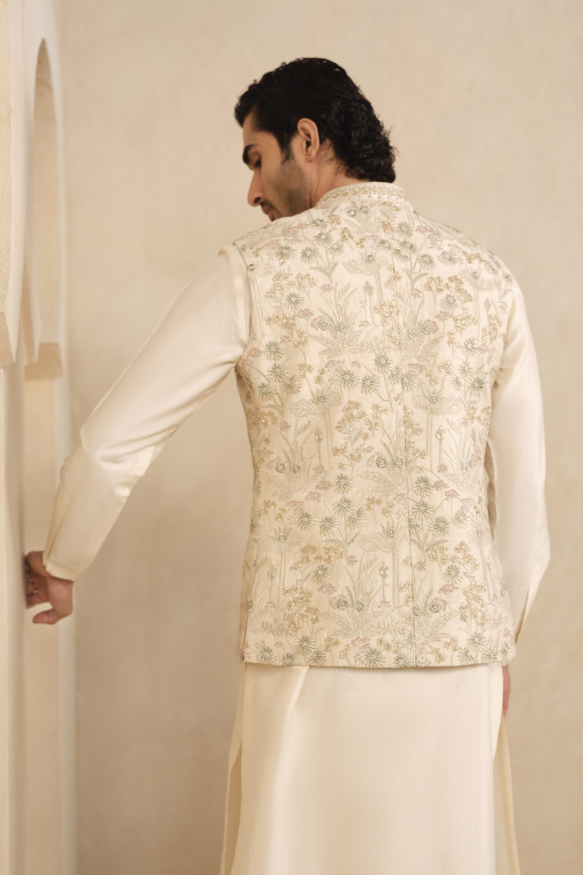 Balfour Embroidered Silk Nehru Jacket - Ivory