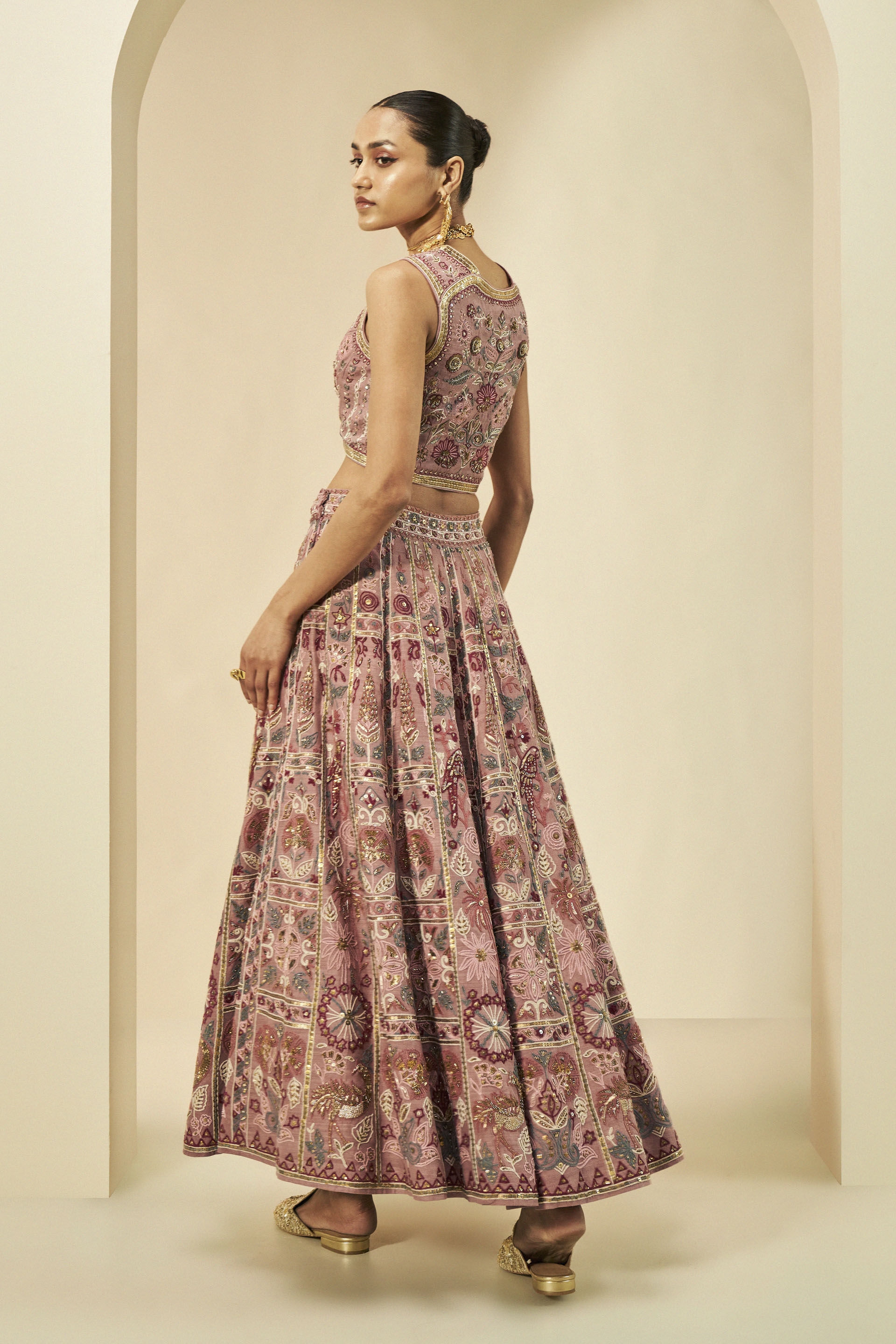 Kaadhal SEWA Hand embroidered Silk Skirt Set Old Rose