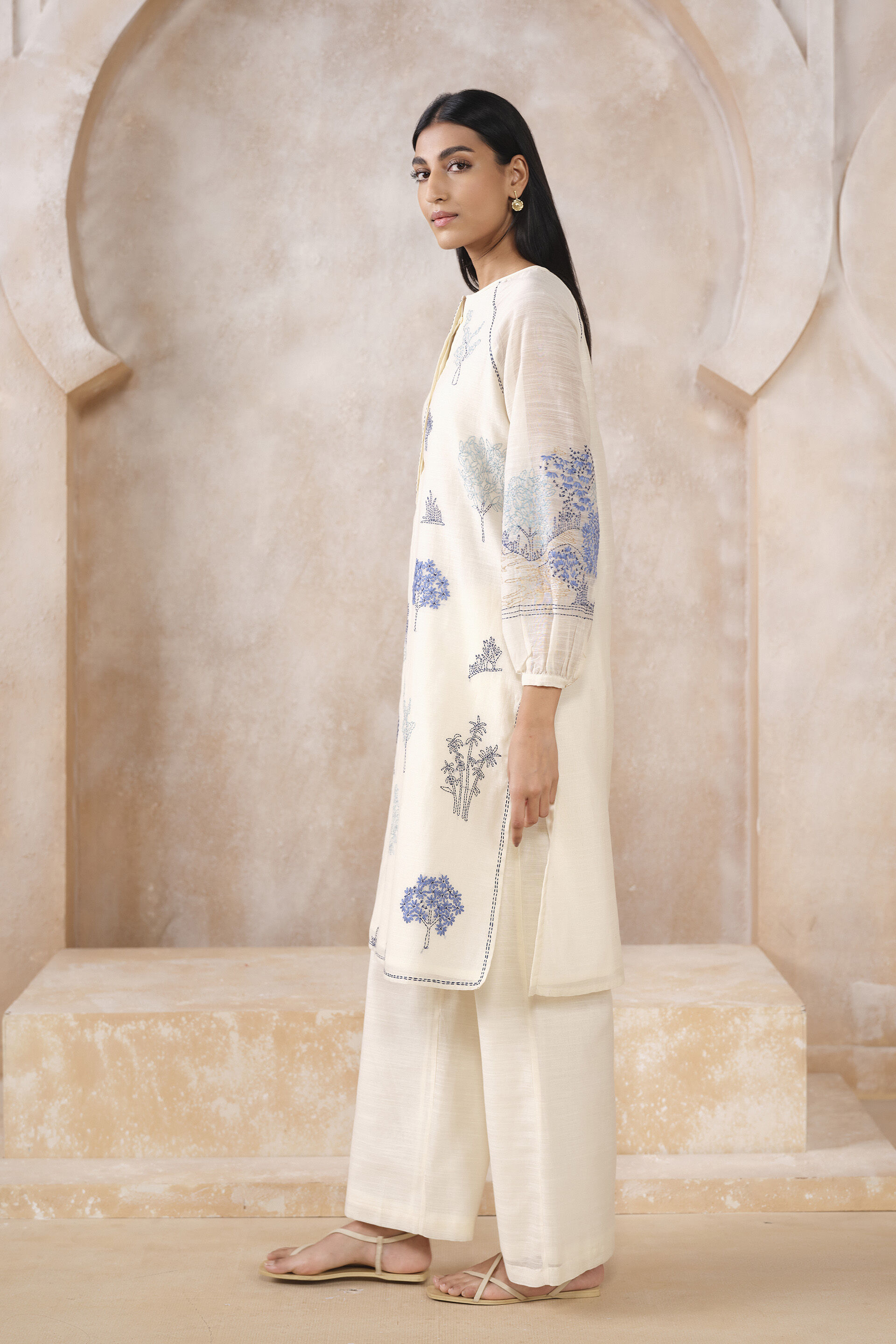 Iseda Hand-embroidered Kantha Kurta Set - White, White, image 3