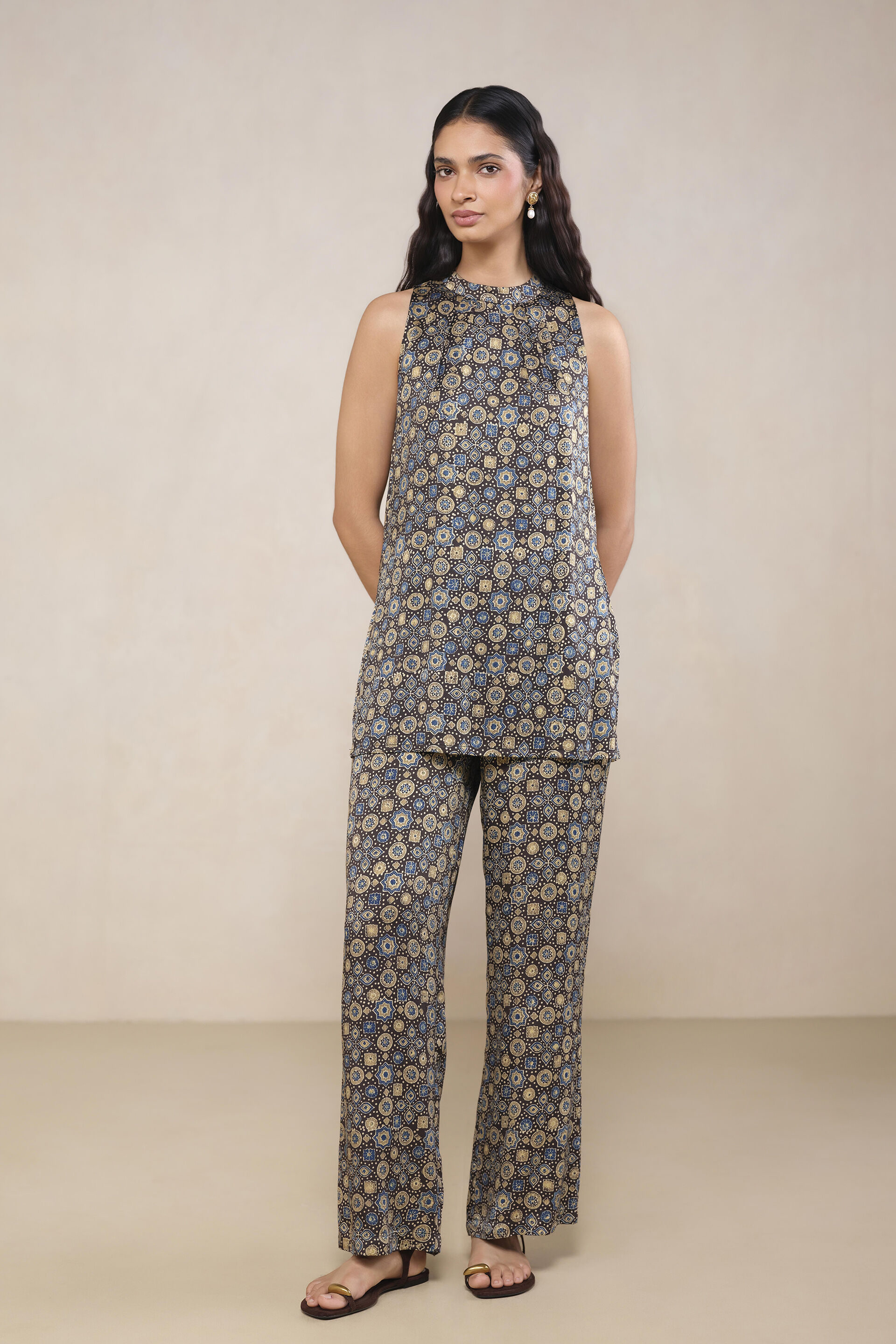 Bhuj Ajrakh Hand-block Printed Co-ord in Brown, Brown, image 1