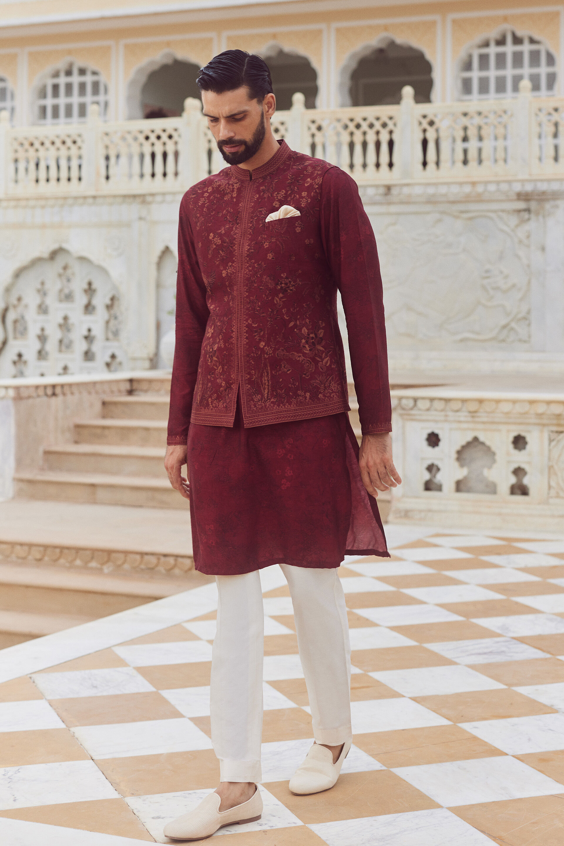 Sohum Silk Nehru Jacket - Wine