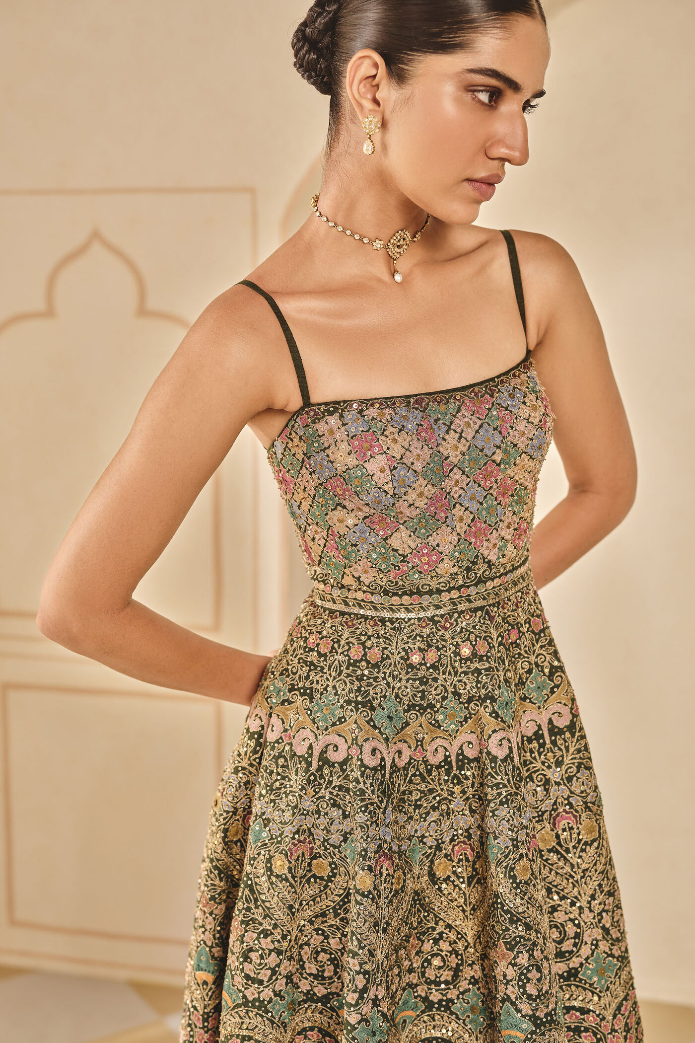 Chesney Embroidered Silk Dress - Green Chesney Embroidered Silk Dress - Green