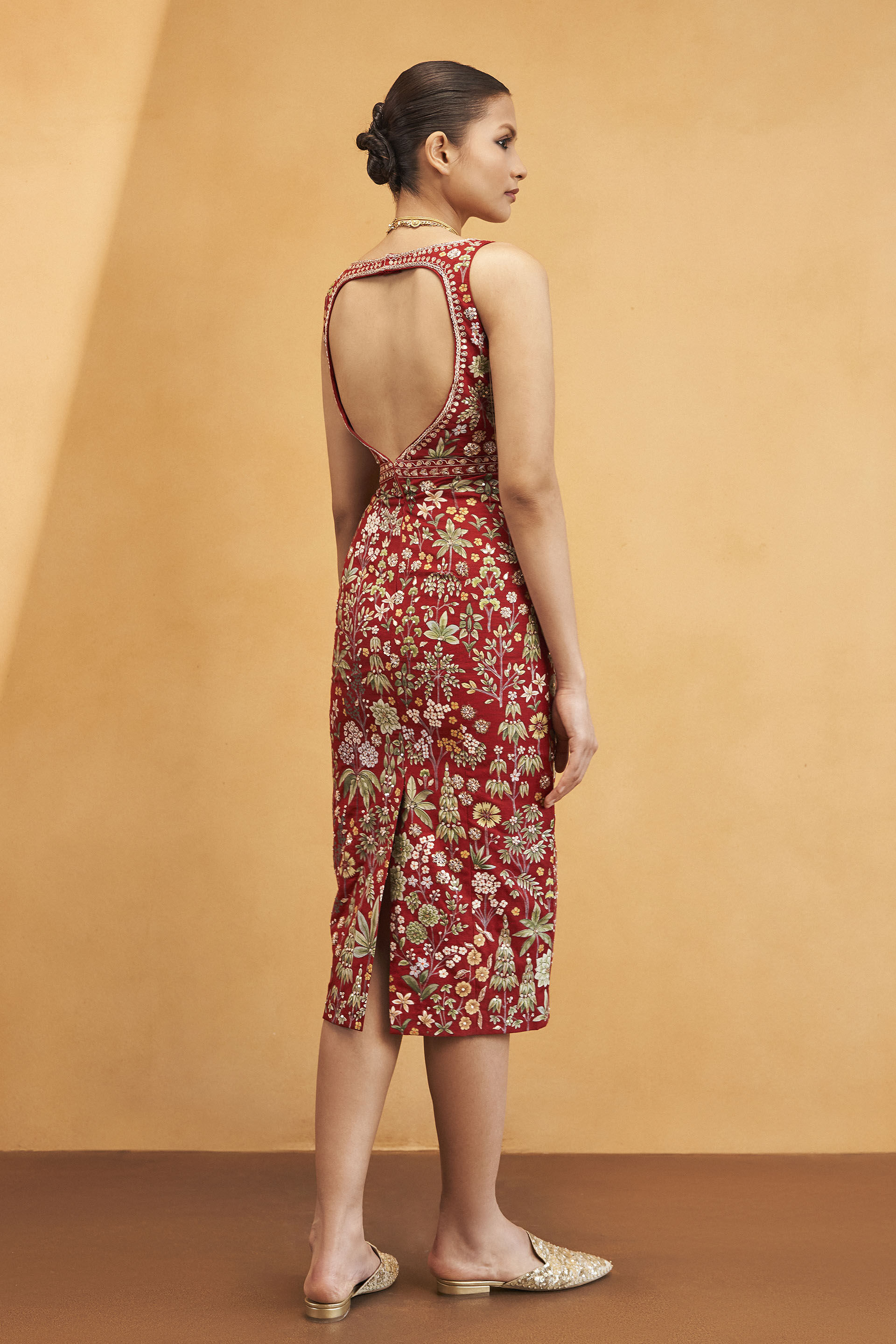 Ballad Of The Wild Hand-painted Pichhwai Silk Dress - Red