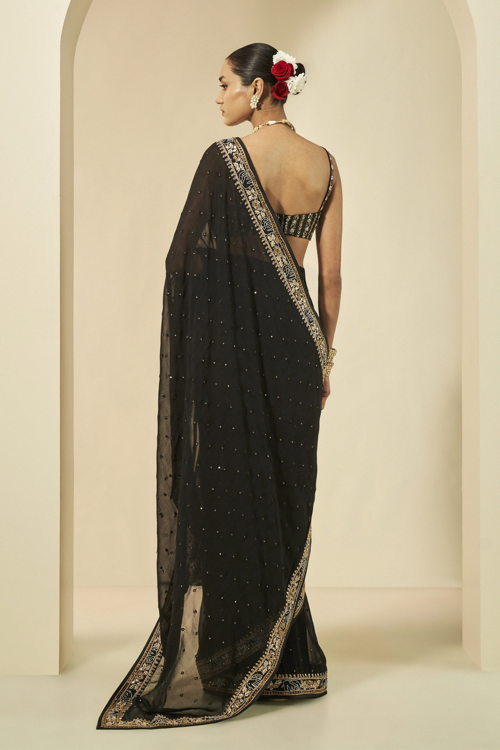 Vanani Embroidered Gota Patti Saree- Black, Black, image 5