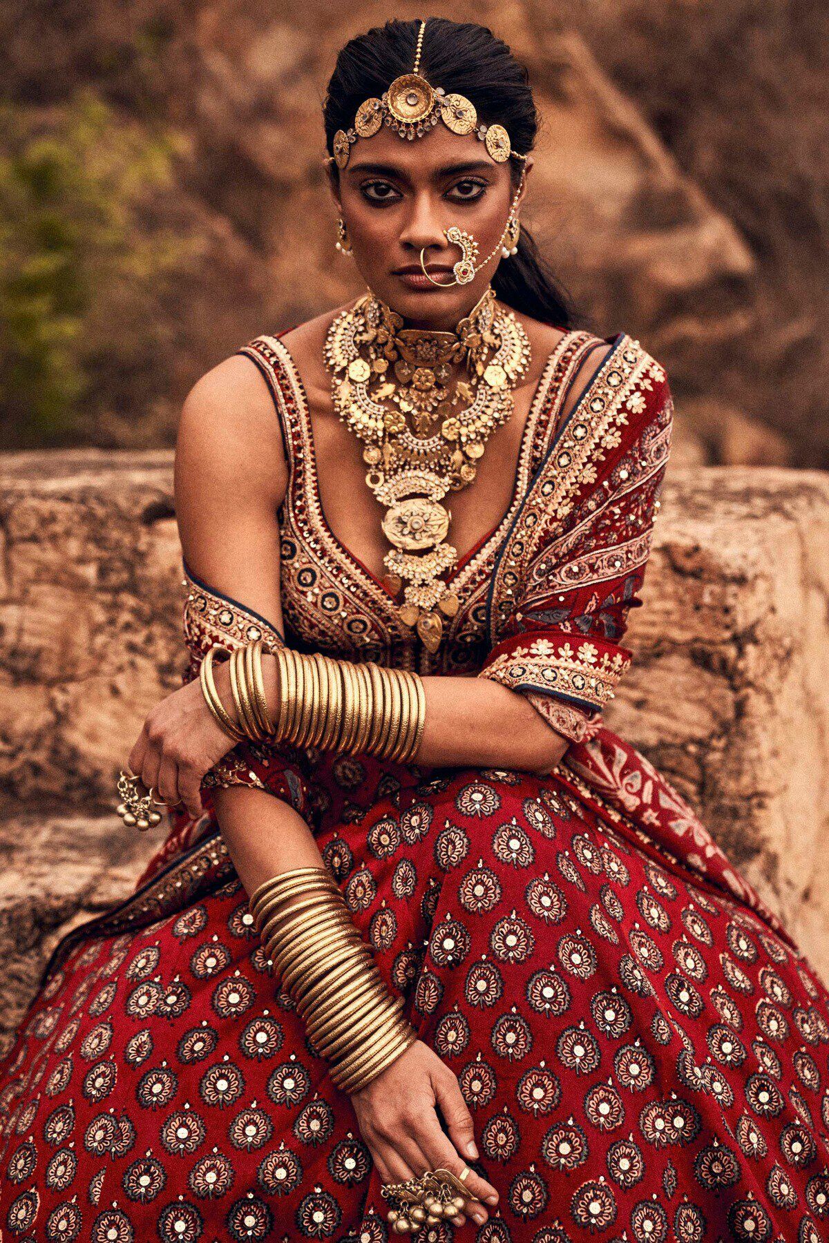 6 - Laukya Ajarakh Lehenga Set- Red, image 6