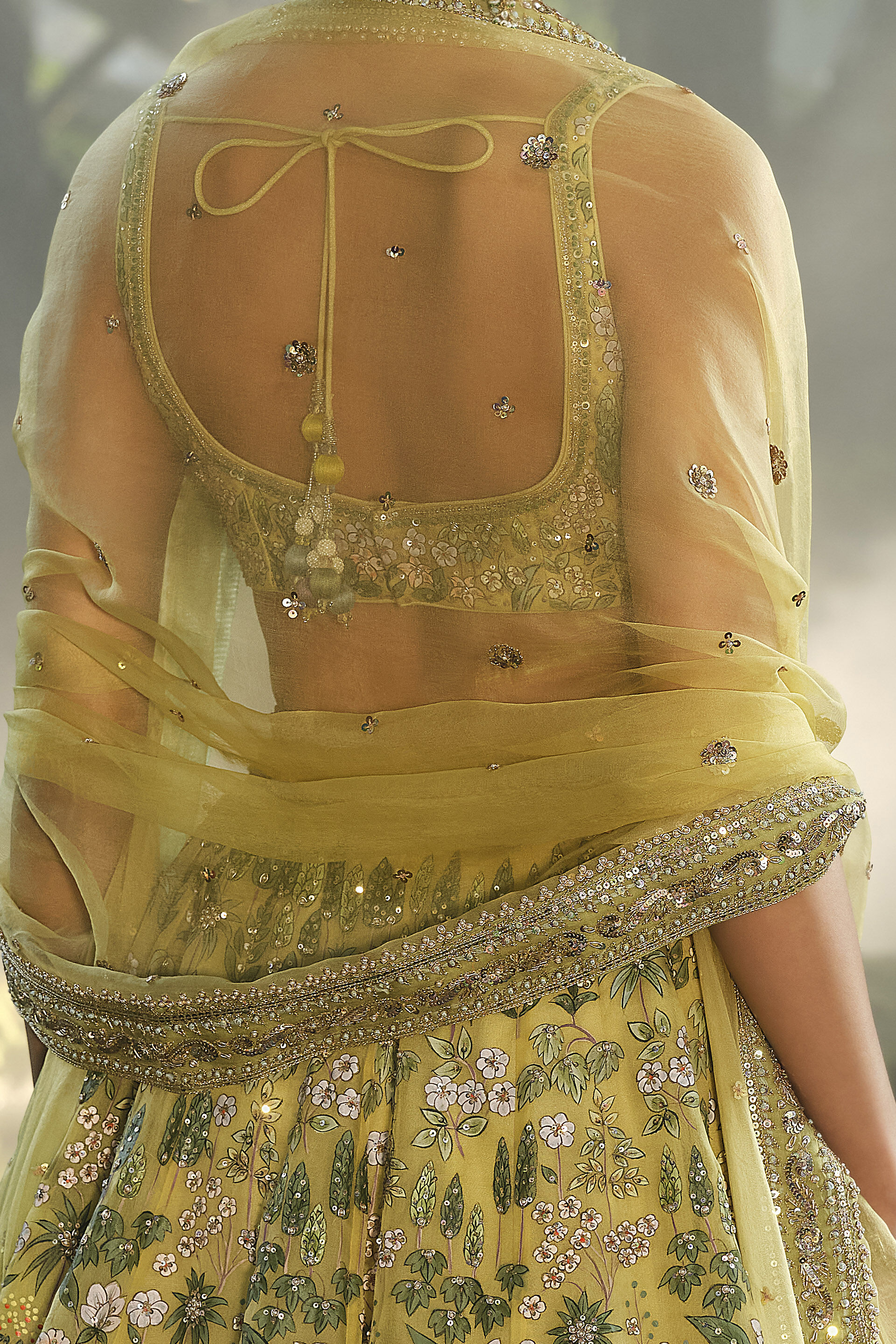 Meadowlark Hand-painted Pichhwai Silk Lehenga Set - Yellow, Yellow, image 8