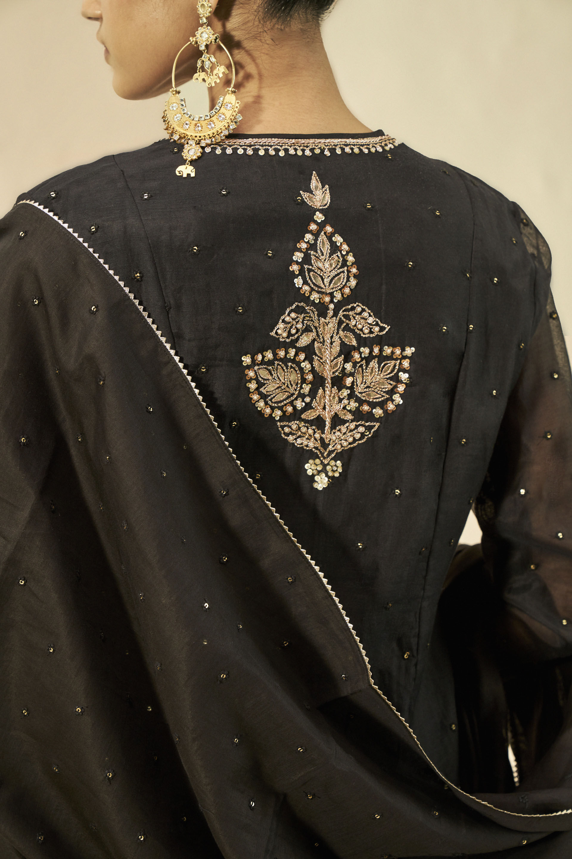 Naaznin Gota Patti Embroidered Mul Sharara Set - Black, Black, image 6