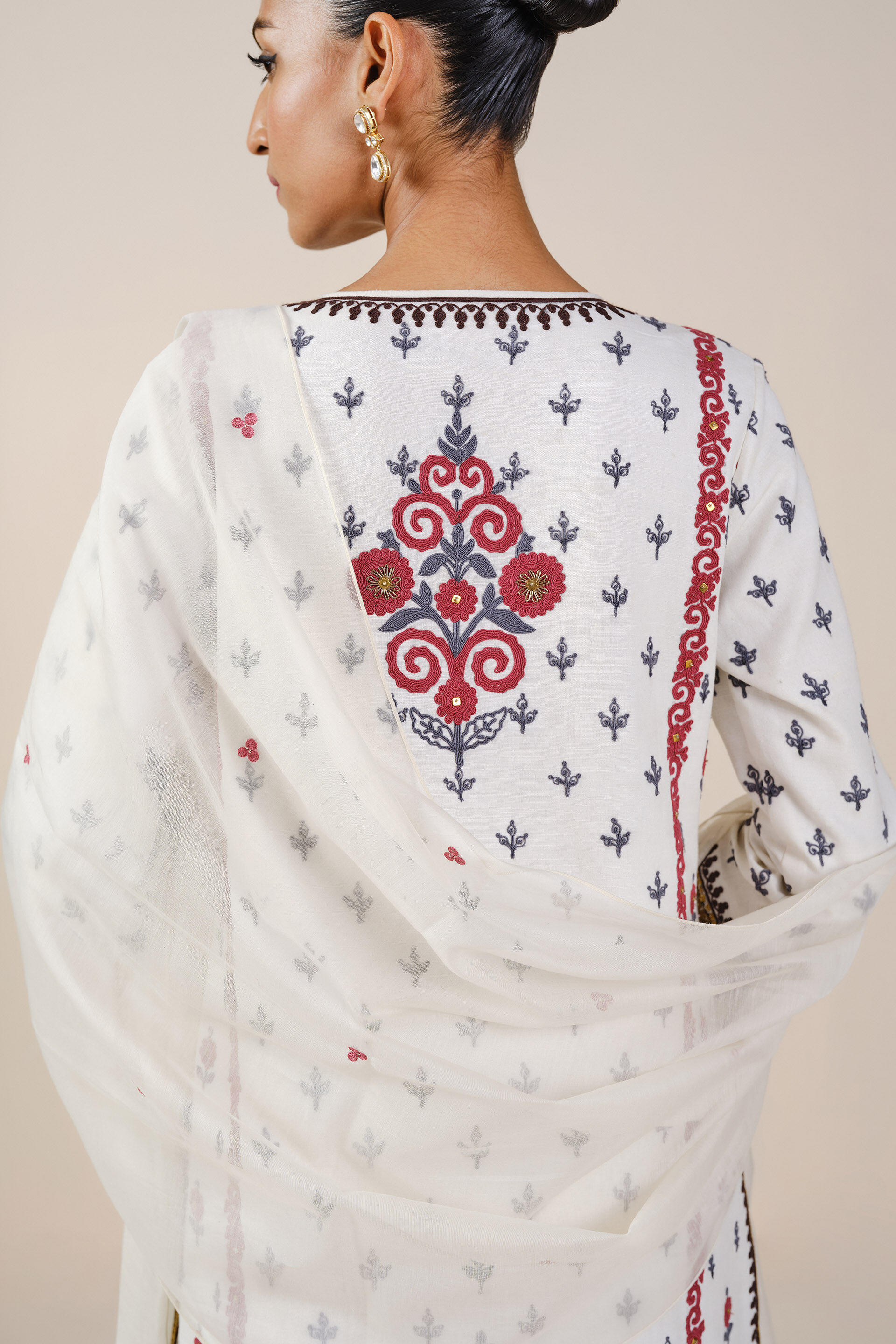 Flowers Of The Forest Embroidered Cord Silk Suit Set - White, White, image 5