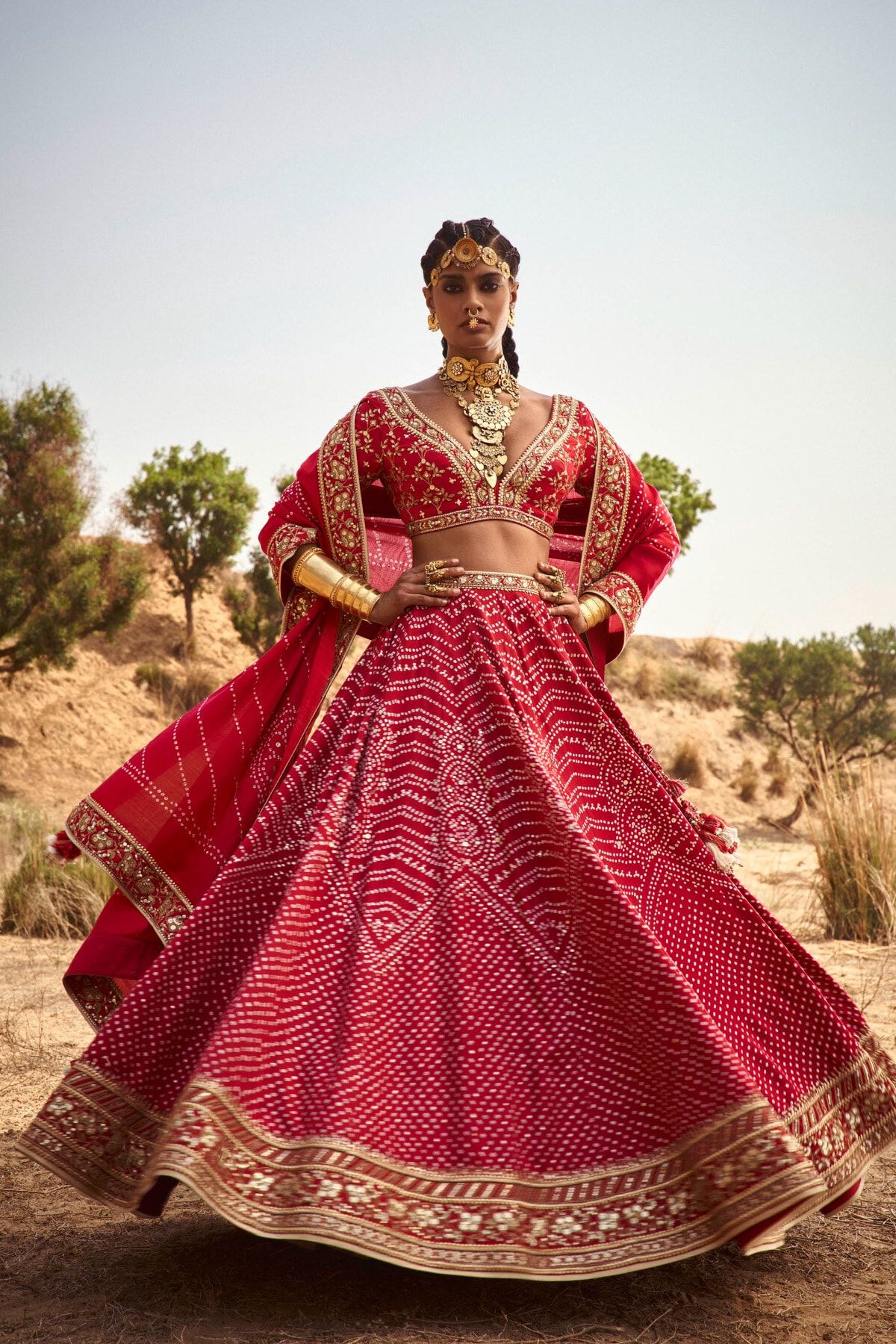 Bhuvi Bandhani Lehenga Set Red