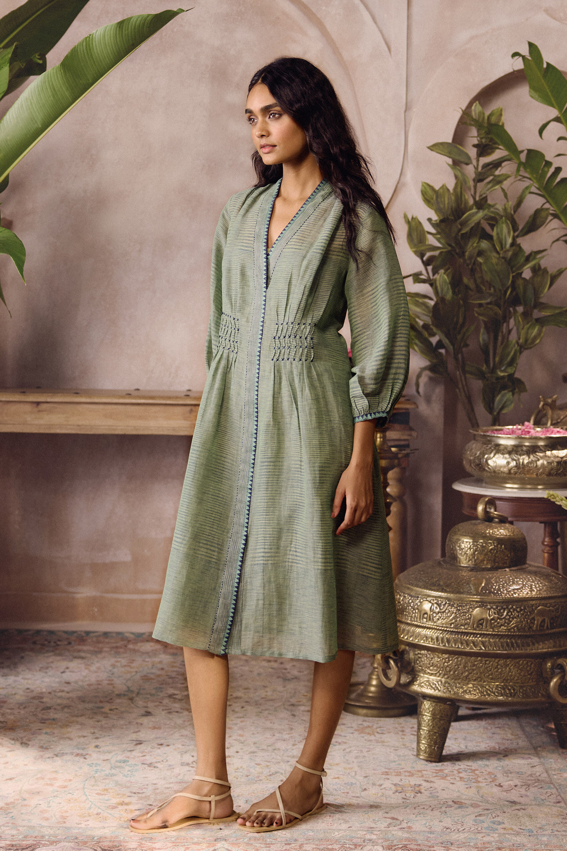 Isylwn Handwoven Dress - Green, Sage, image 3