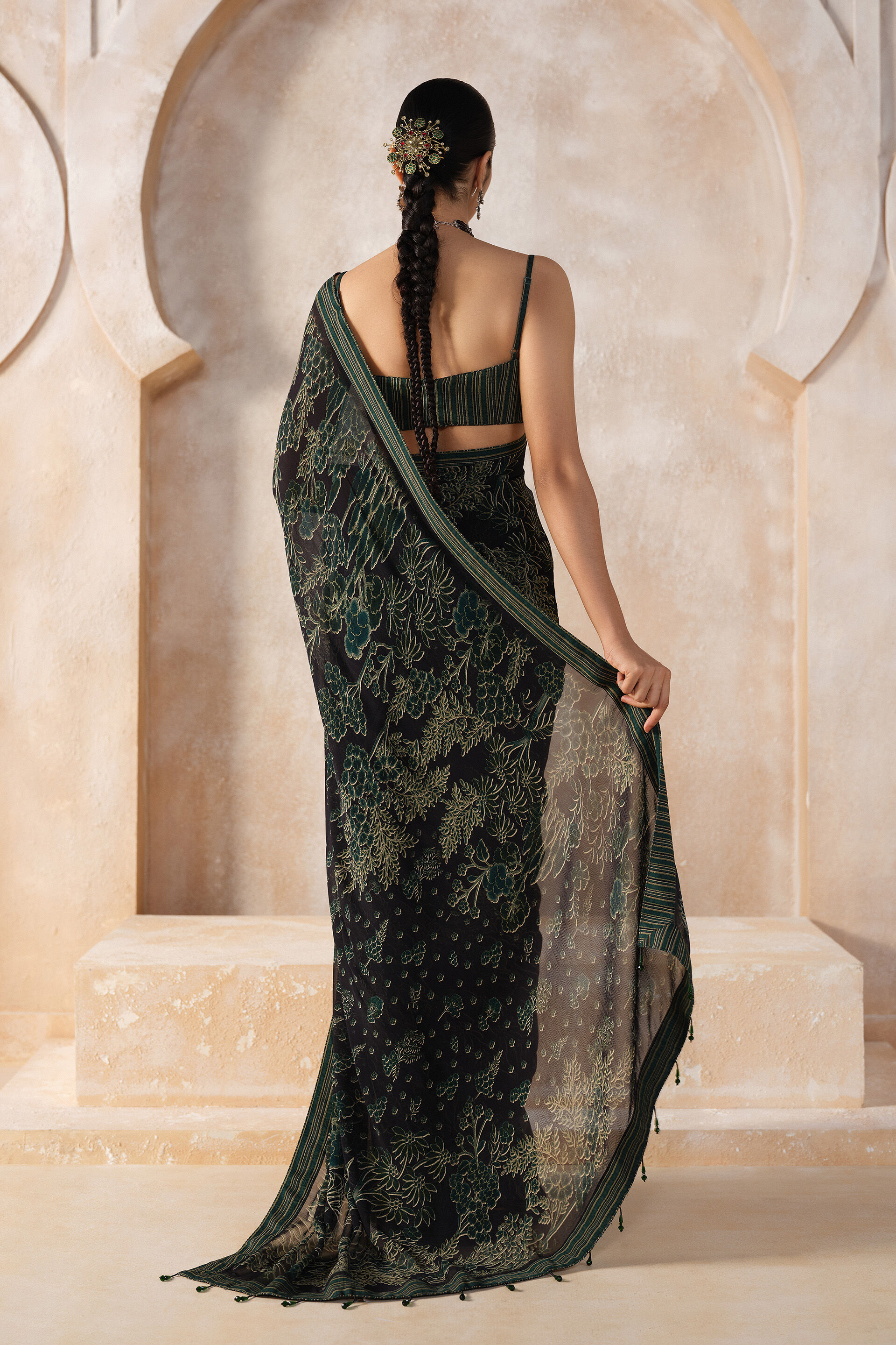 Tanairi Chiffon Saree - Black, Black, image 2