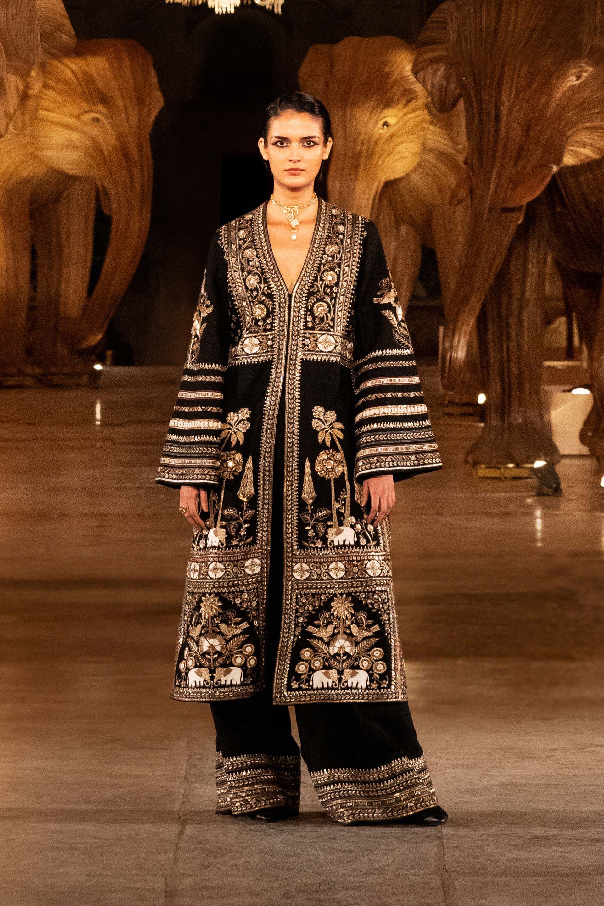 From The Wilderness Embroidered Zardozi Silk Kurta Set - Black, Black, image 11