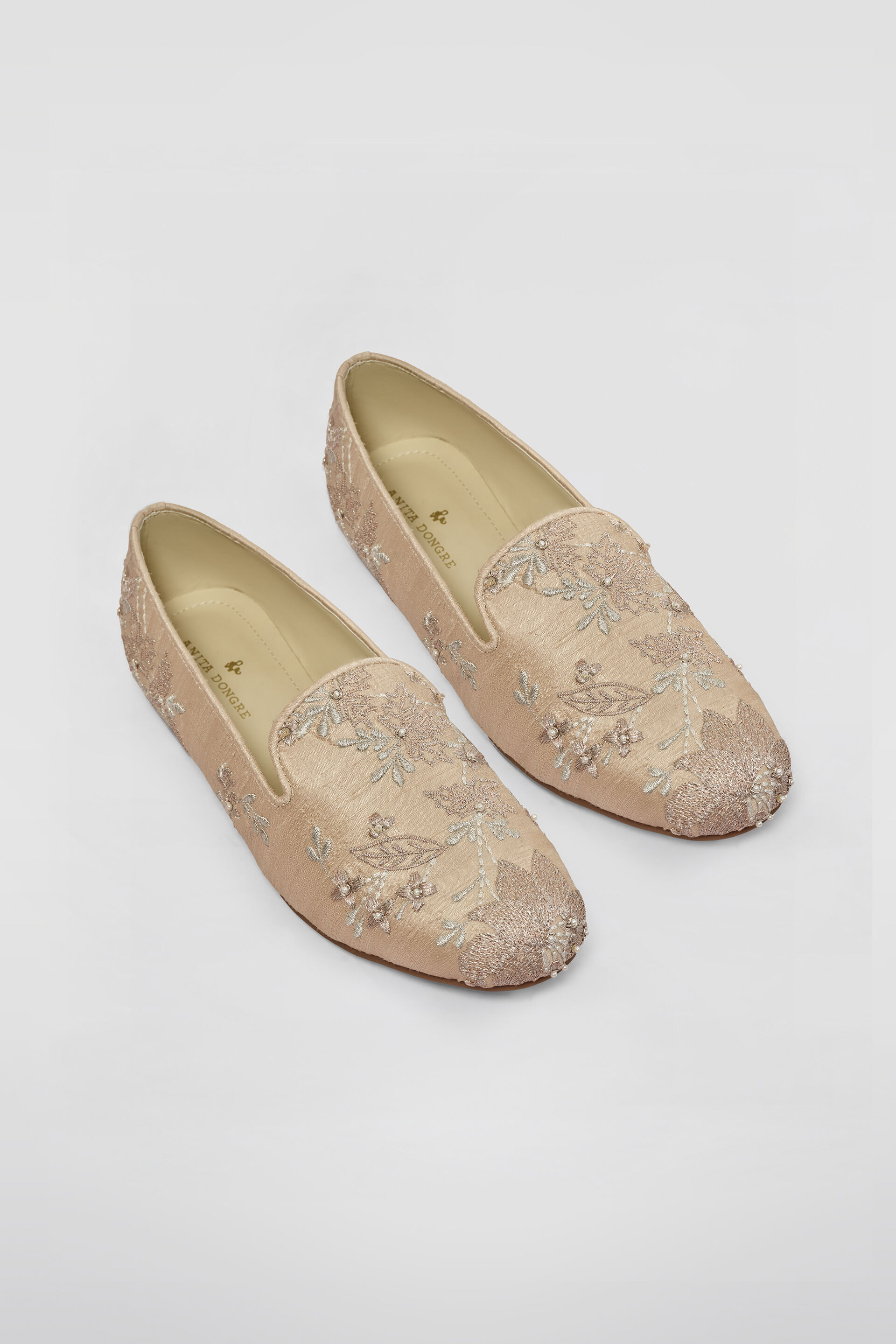 Avnendra Embroidered Silk Mojris - Champagne, Champagne, image 1