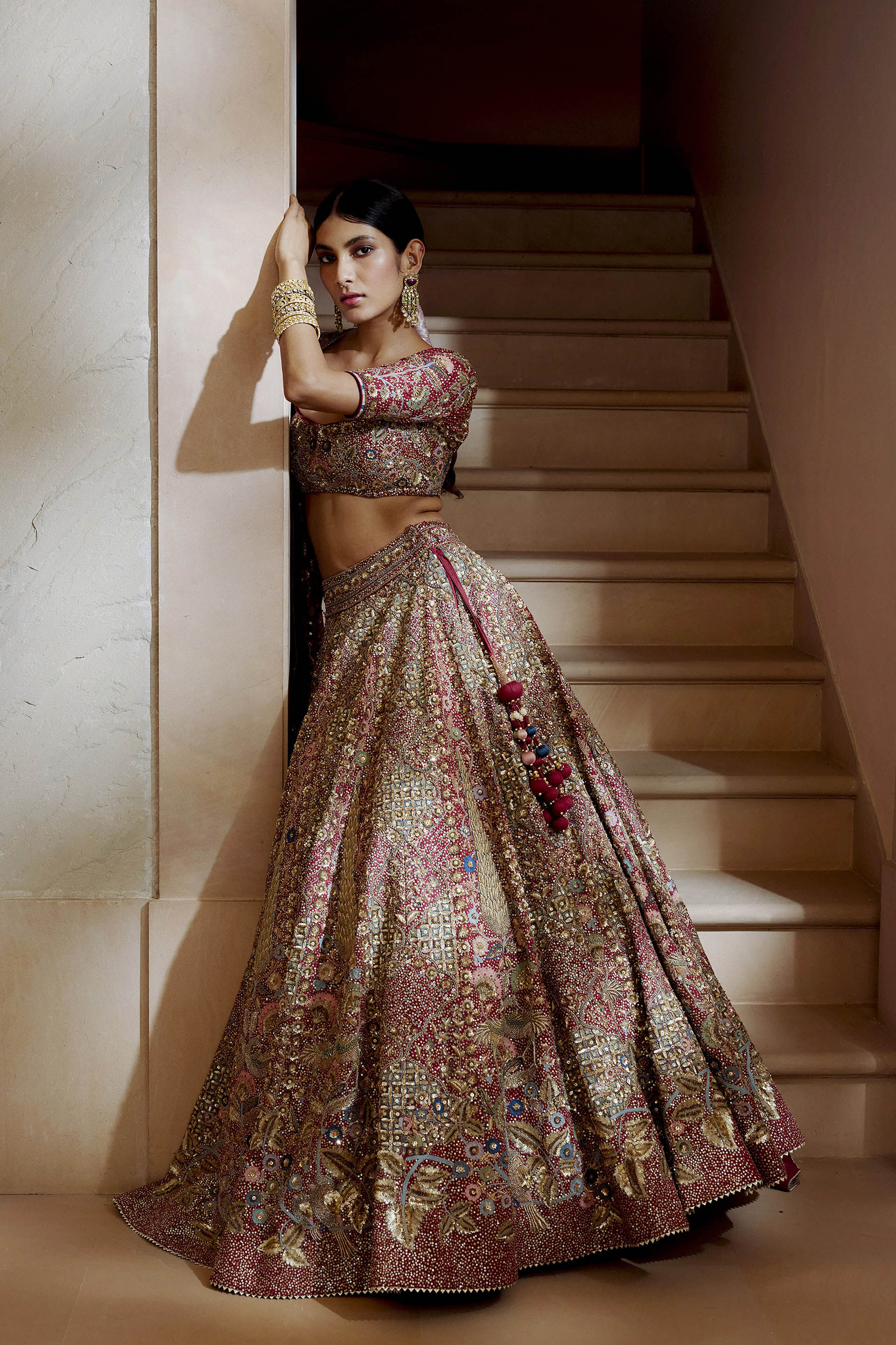 Avani Zardozi Silk Lehenga - Wine, Wine, image 4