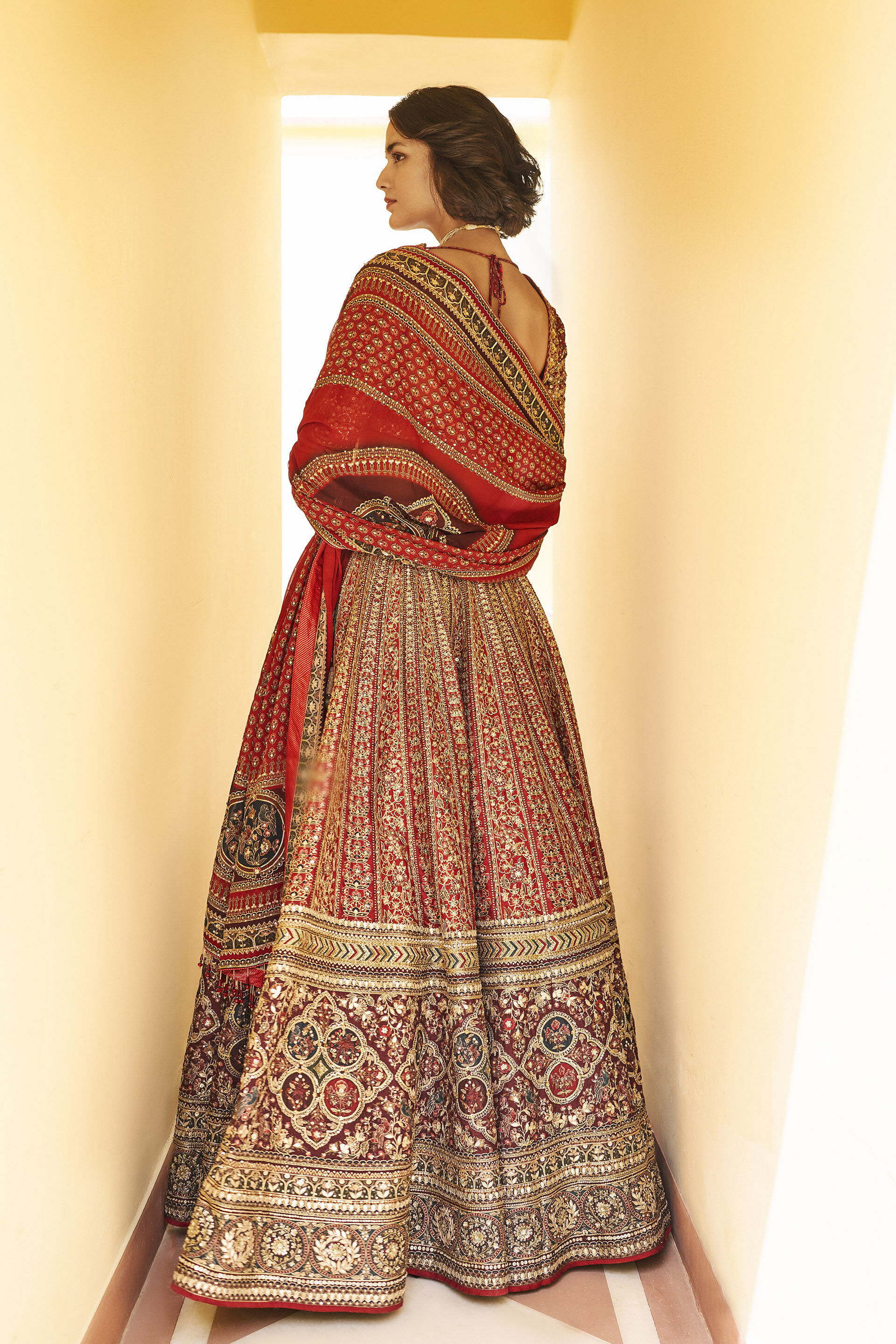 Tenderness Gota Patti Bemberg Lehenga Set - Red, Red, image 2