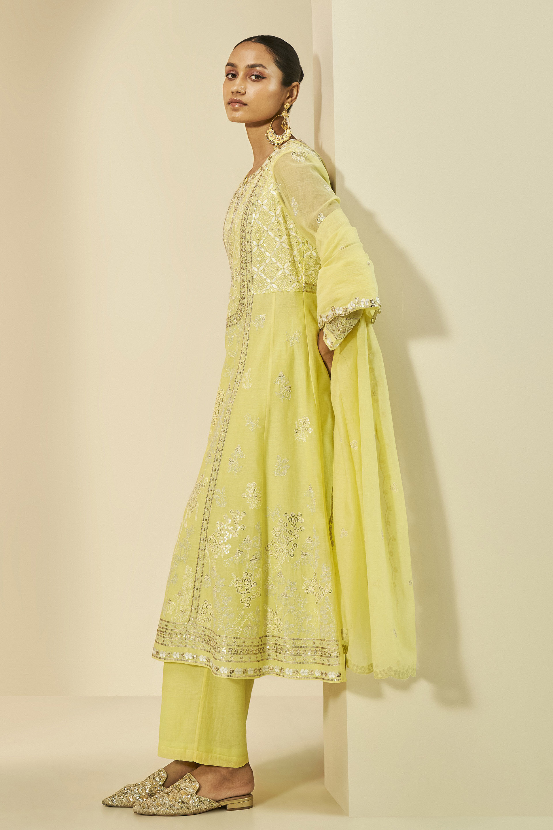 Belize Embroidered Mul Suit Set - Yellow