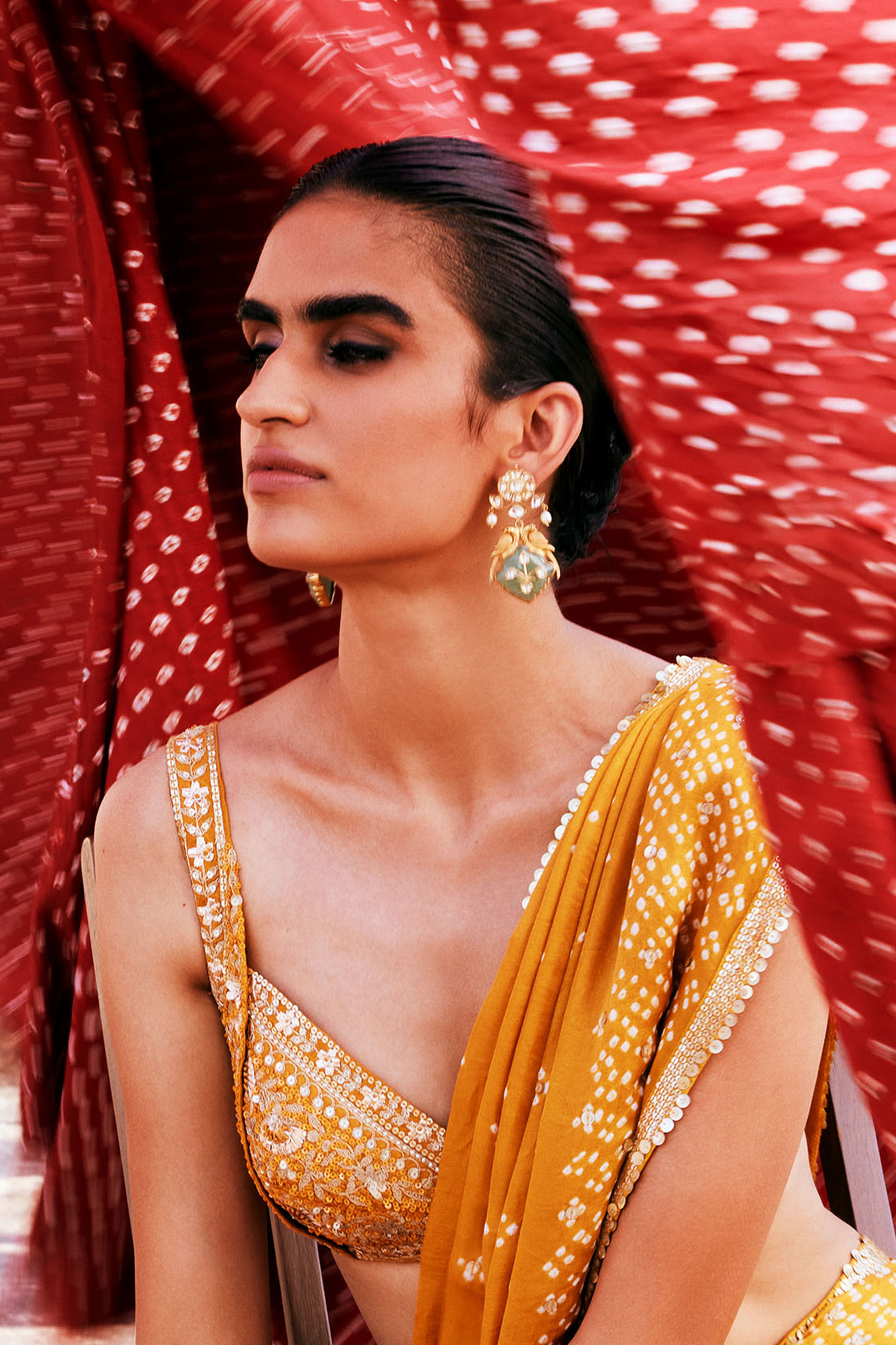 Bahi Embroidered Silk Choli - Mustard, Mustard, image 3