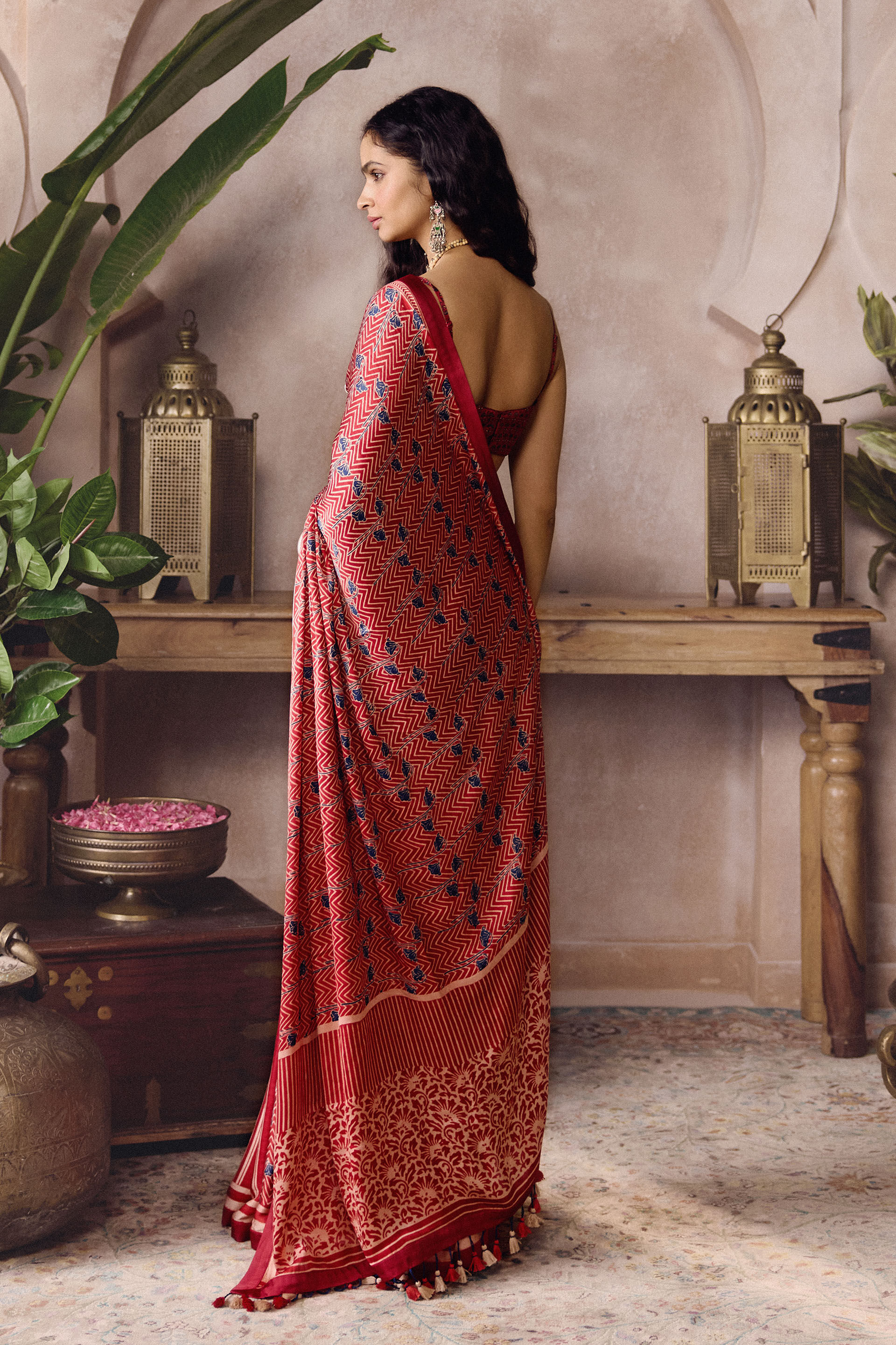 Fiann Ajrakh Hand-block Printed Saree - Red