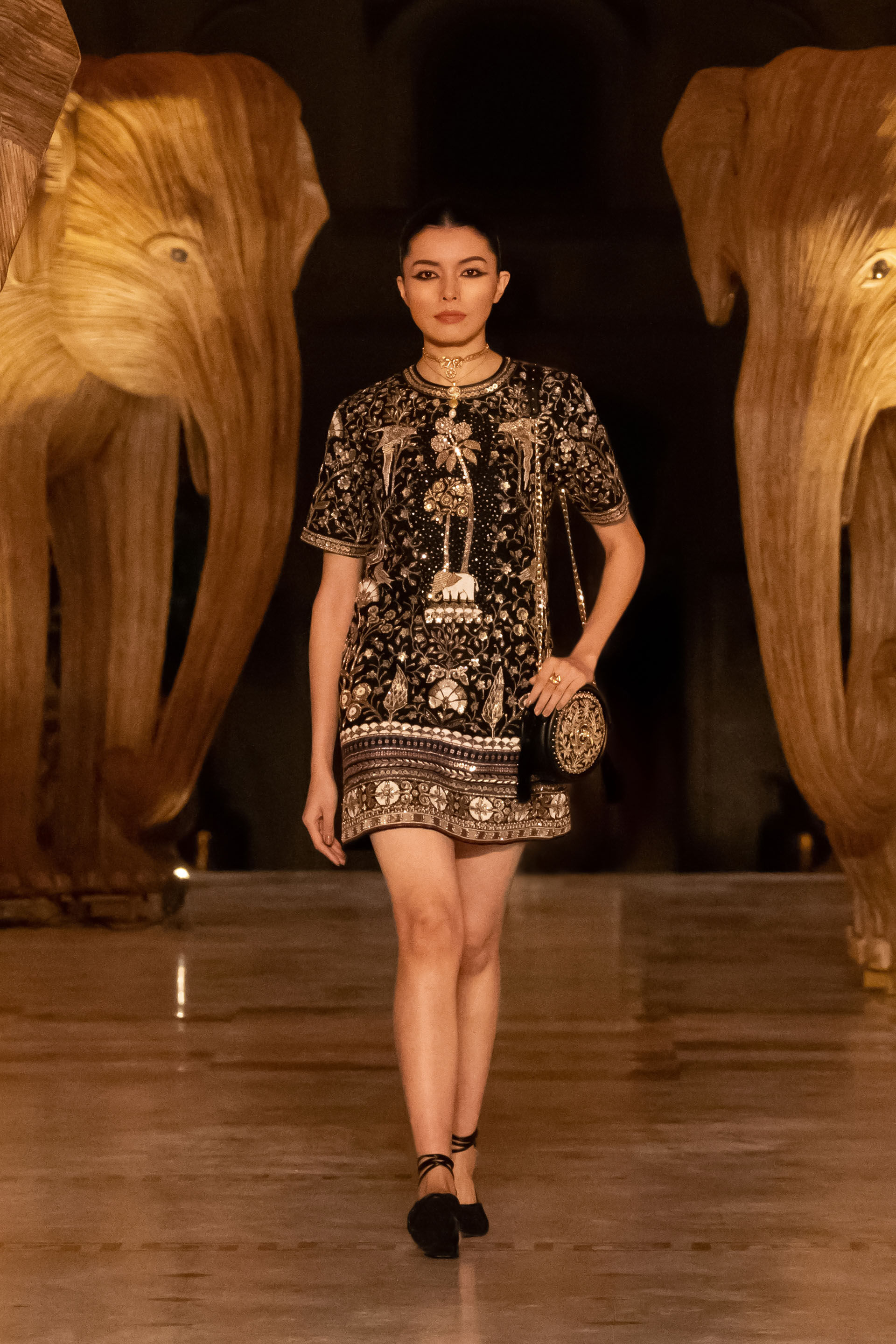 Harmony Of The Forest Embroidered Zardozi Silk Dress - Black, Black, image 1