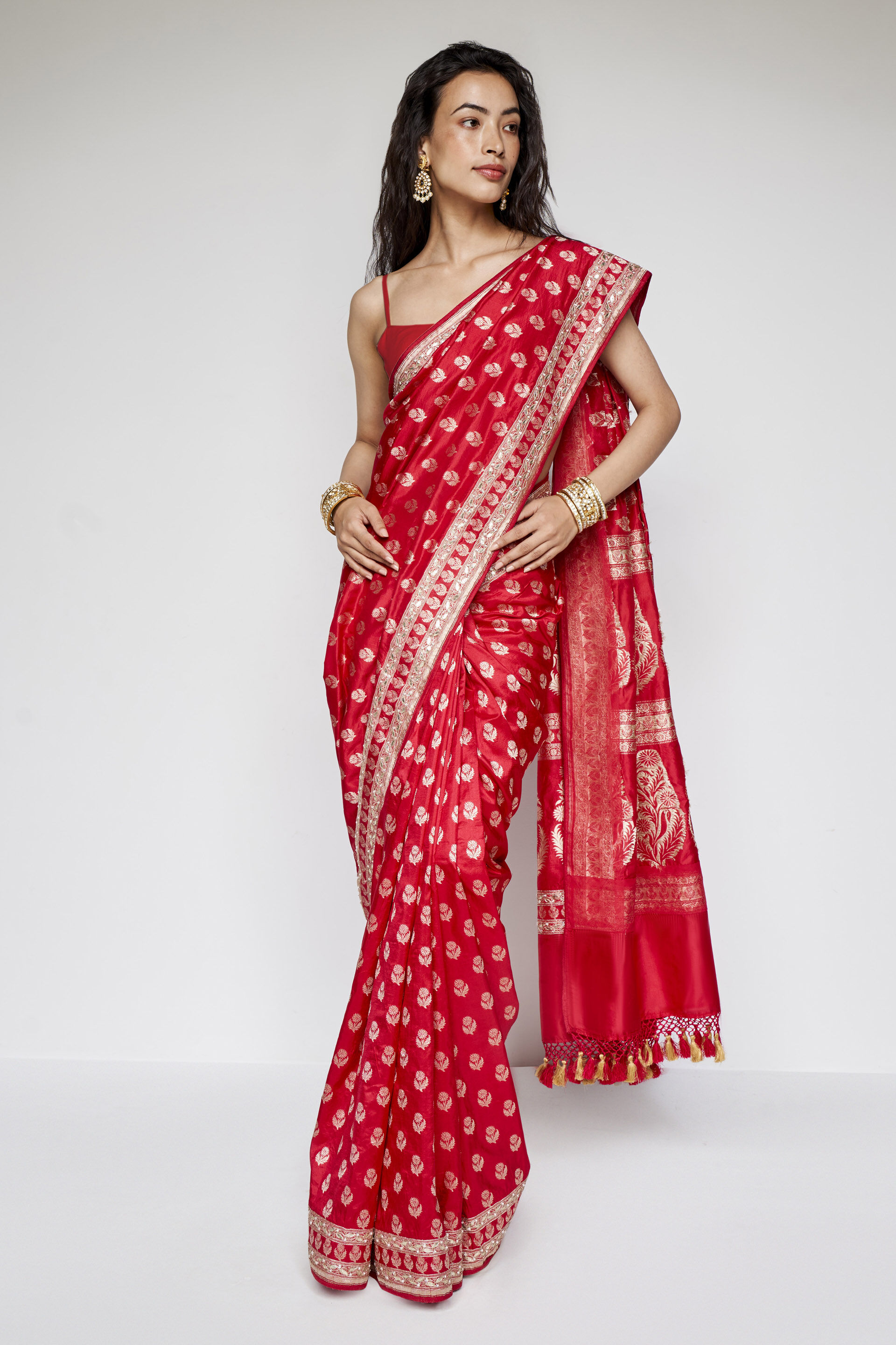 Shalena Benarasi Silk Embroidered Saree - Red, Red, image 1