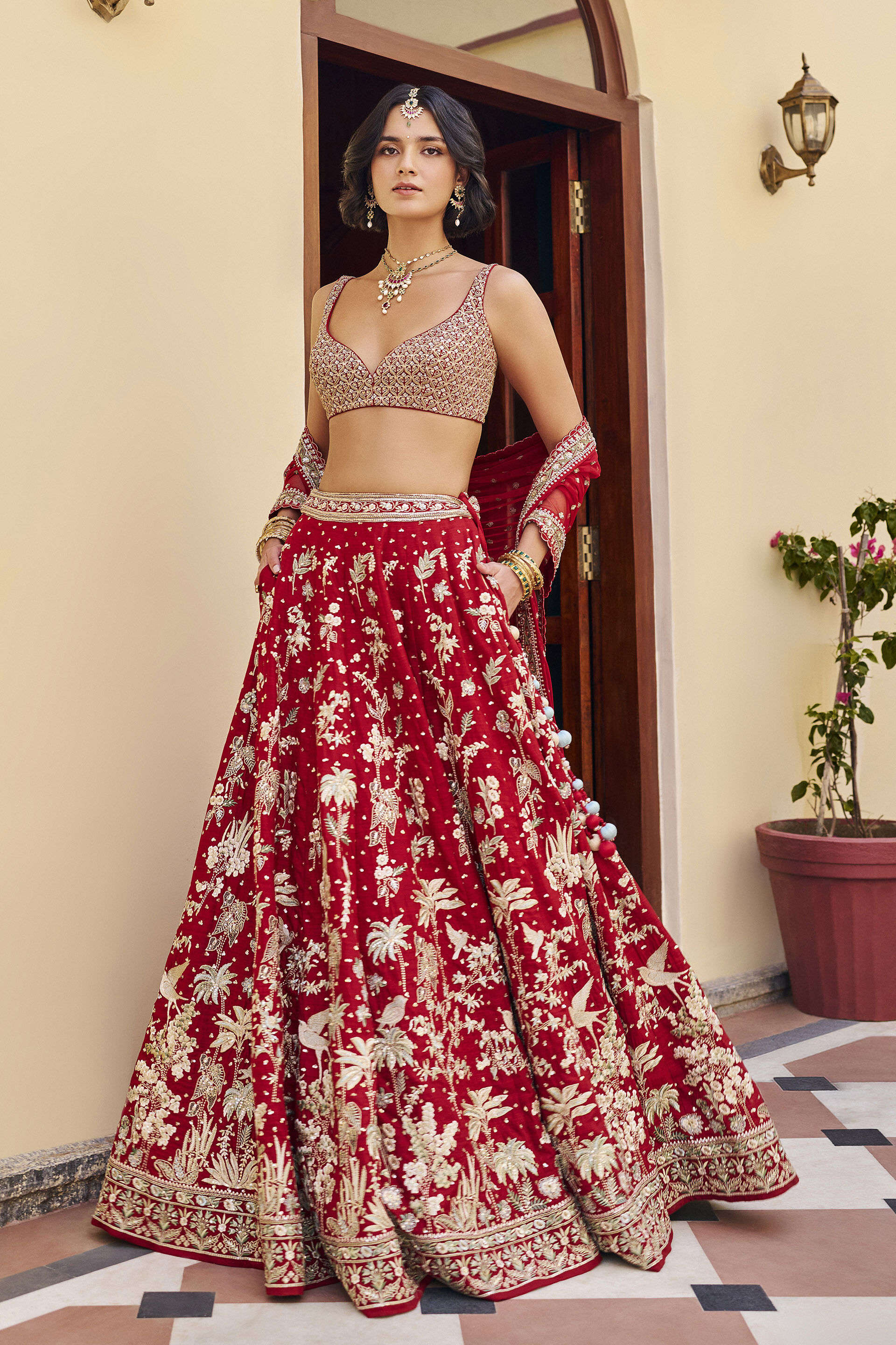 Forever Embroidered Zardozi Silk Lehenga Set - ​Red, Red, image 1