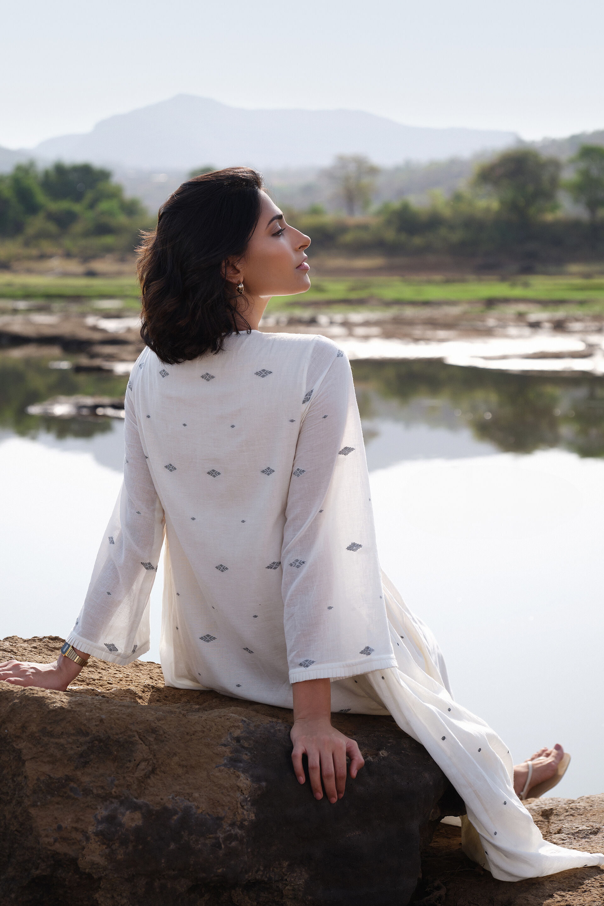 Highland Handwoven Jamdani Dress - Ivory, Ivory, image 7