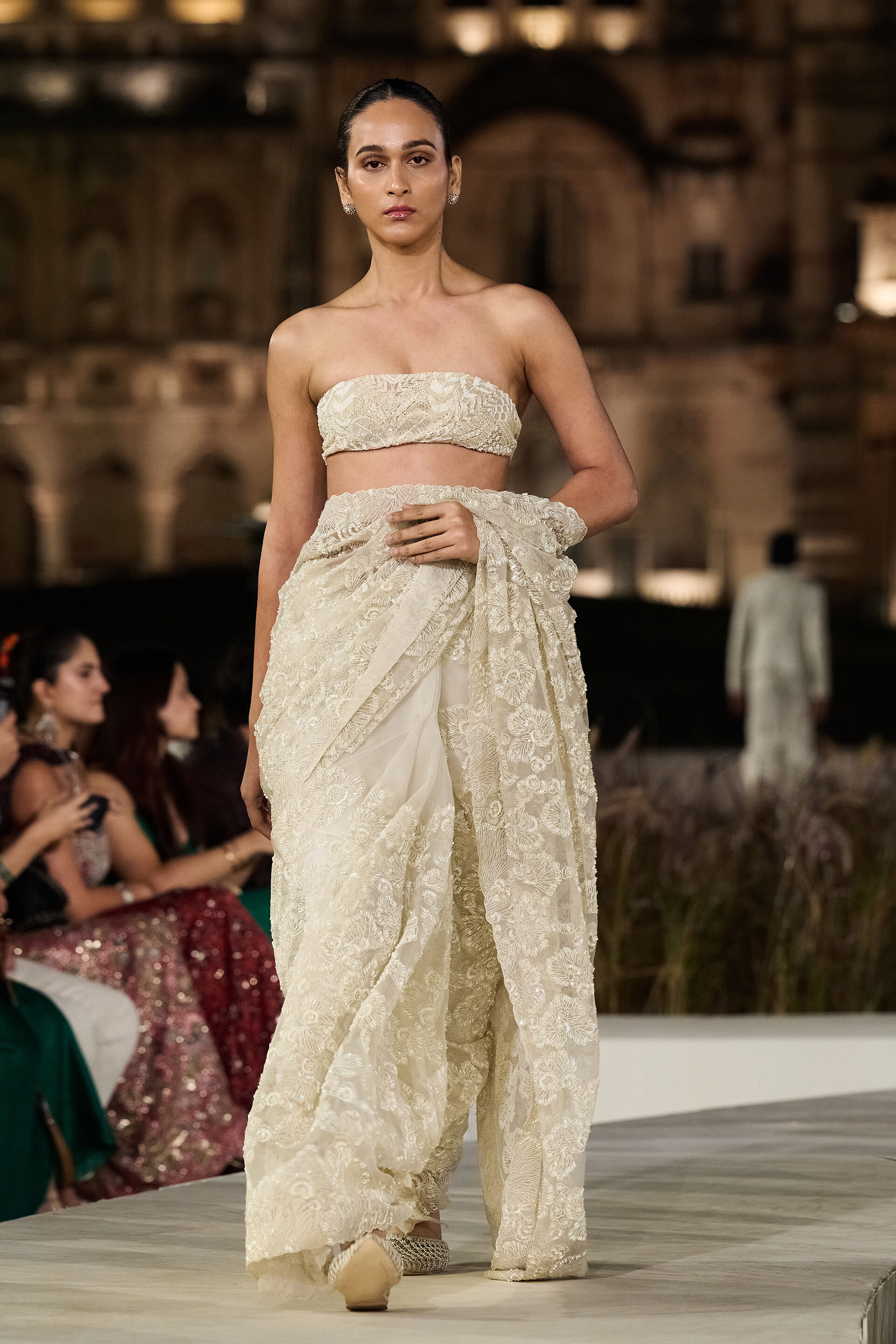 Rainbloom Embroidered Silk Saree - Ivory