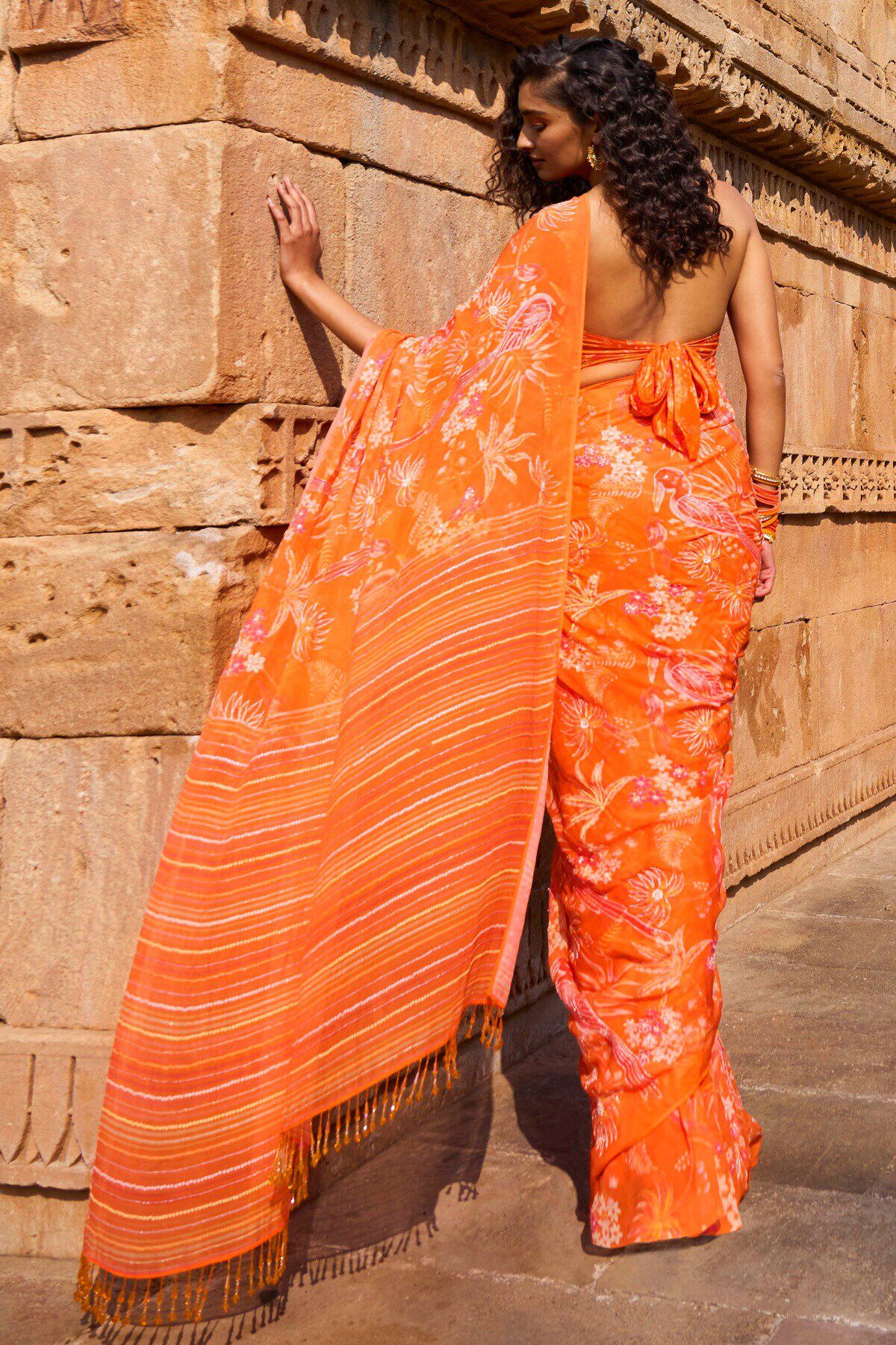 Magic Magpies Saree Set - Orange, Orange, image 2