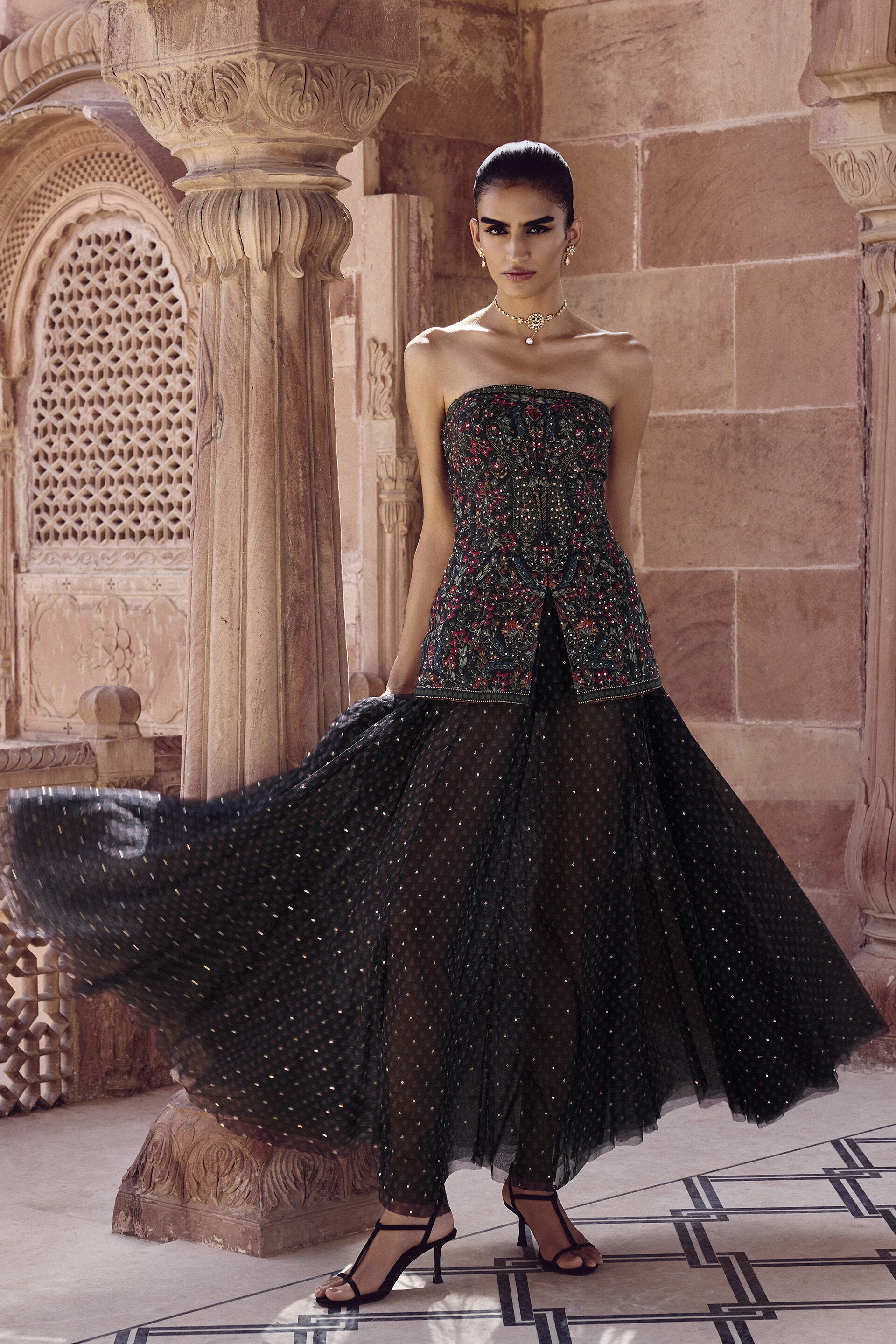 Nameera Silk Skirt Set - Black, Black, image 3