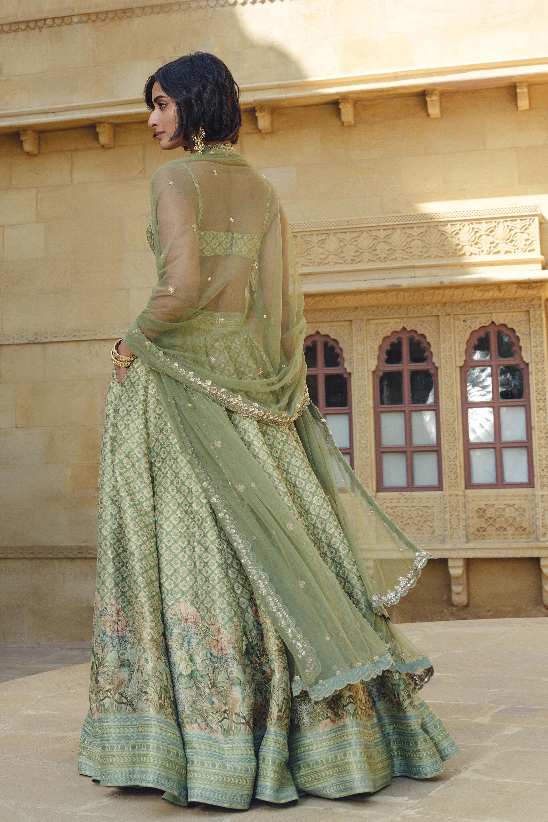 Fareeha Lehenga Set - Sage, Sage, image 3