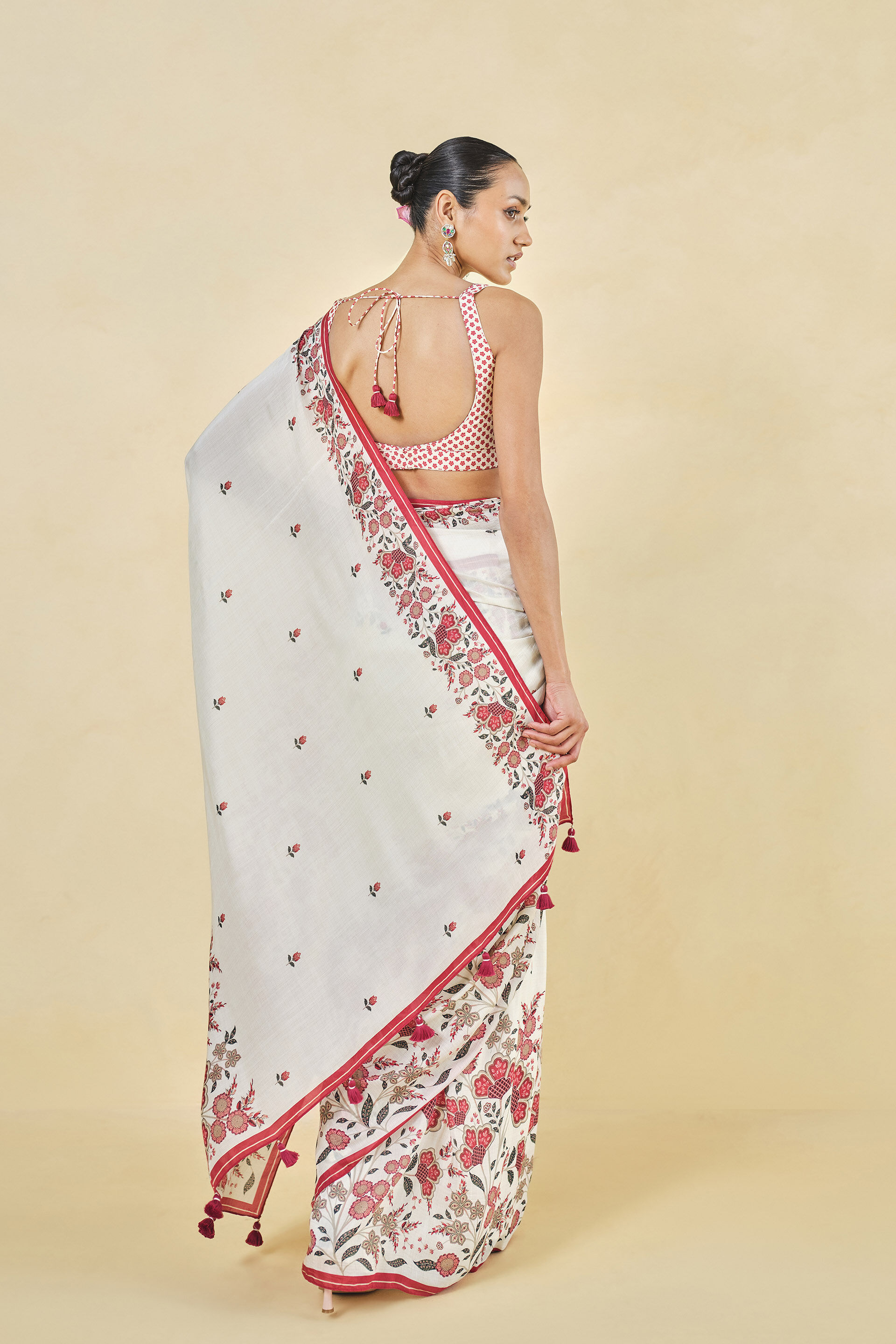 Delano Lyocell Saree, White, image 3
