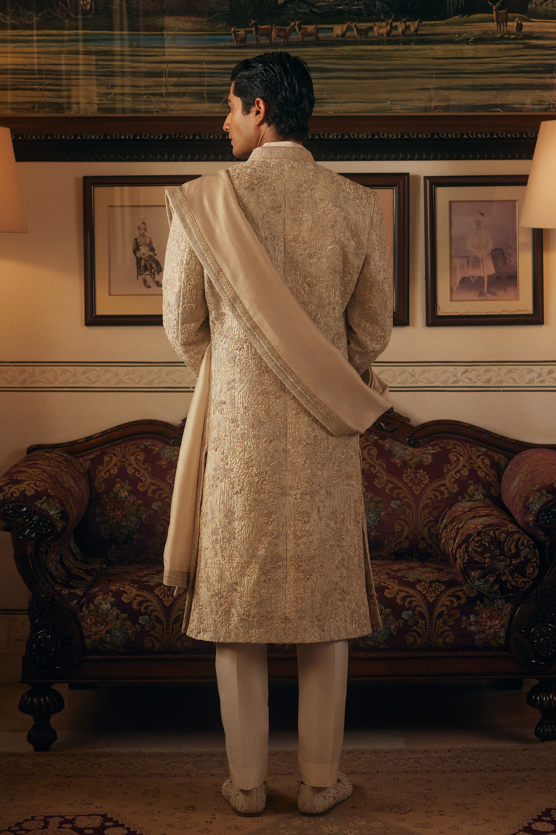 Shahzain Embroidered Silk Sherwani - Ivory