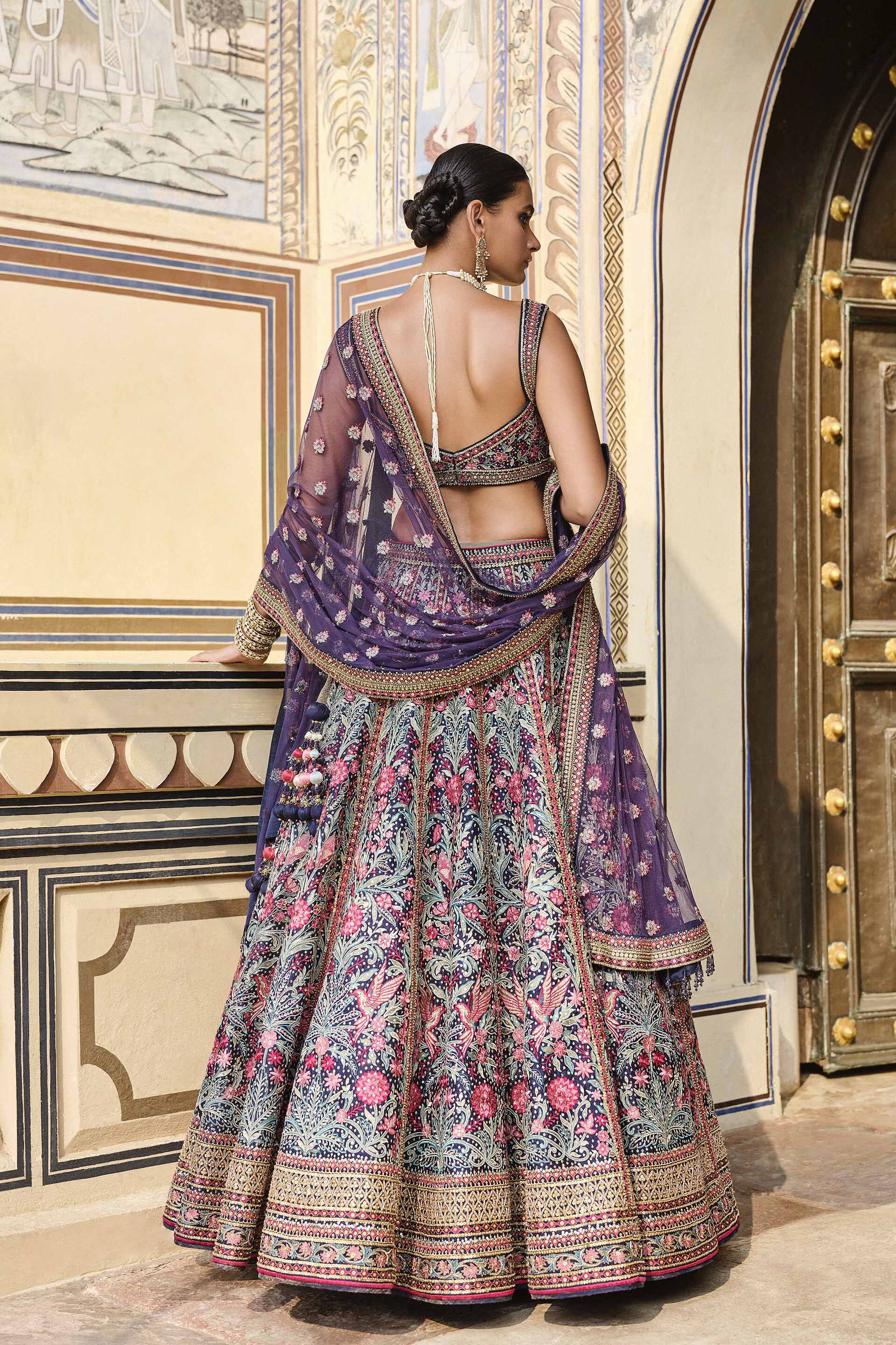 Toyam Embroidered Zardozi Silk Lehenga Set - Blue, Blue, image 3
