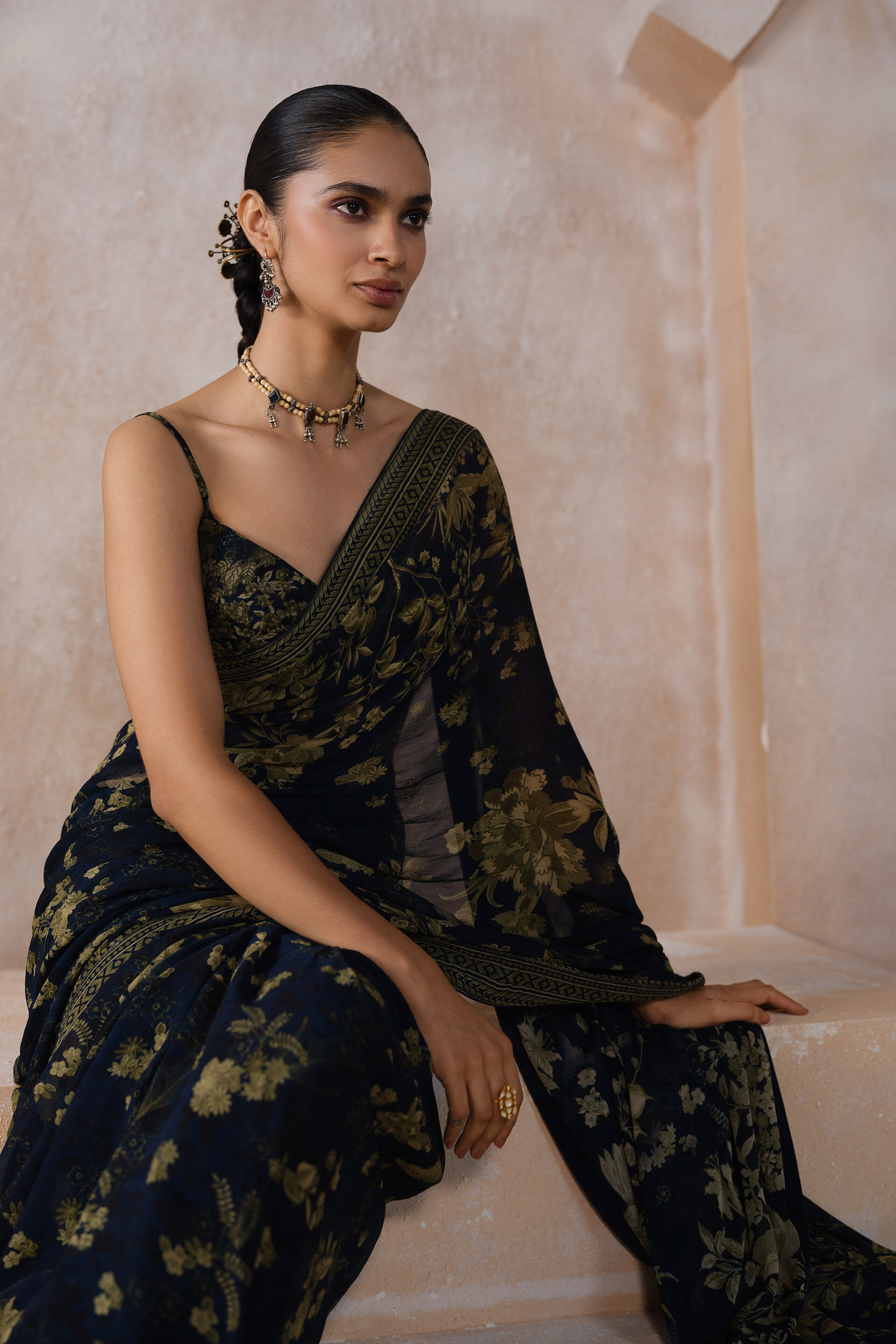 Amapola Chiffon Saree - Blue, Blue, image 4