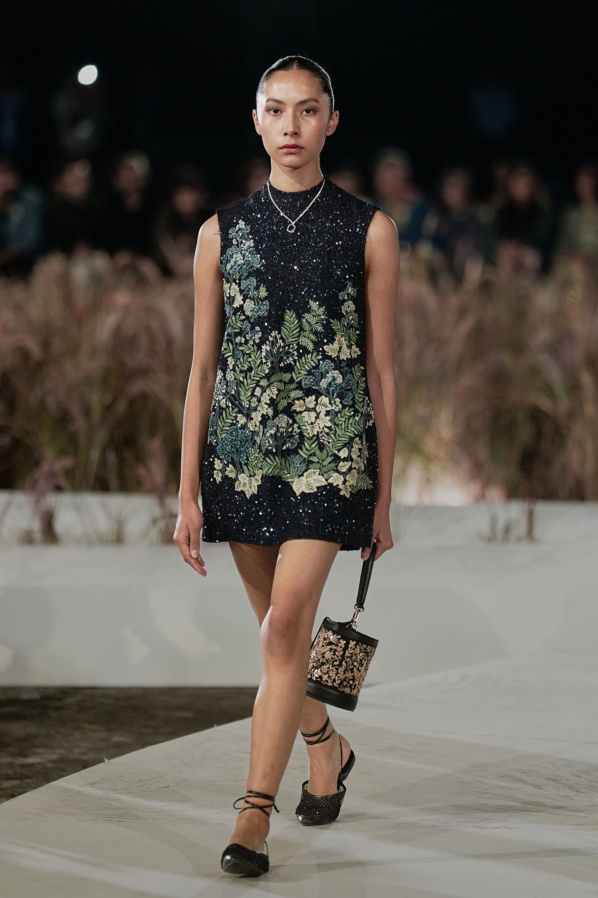 Luella Embroidered Silk Shift Dress - Navy