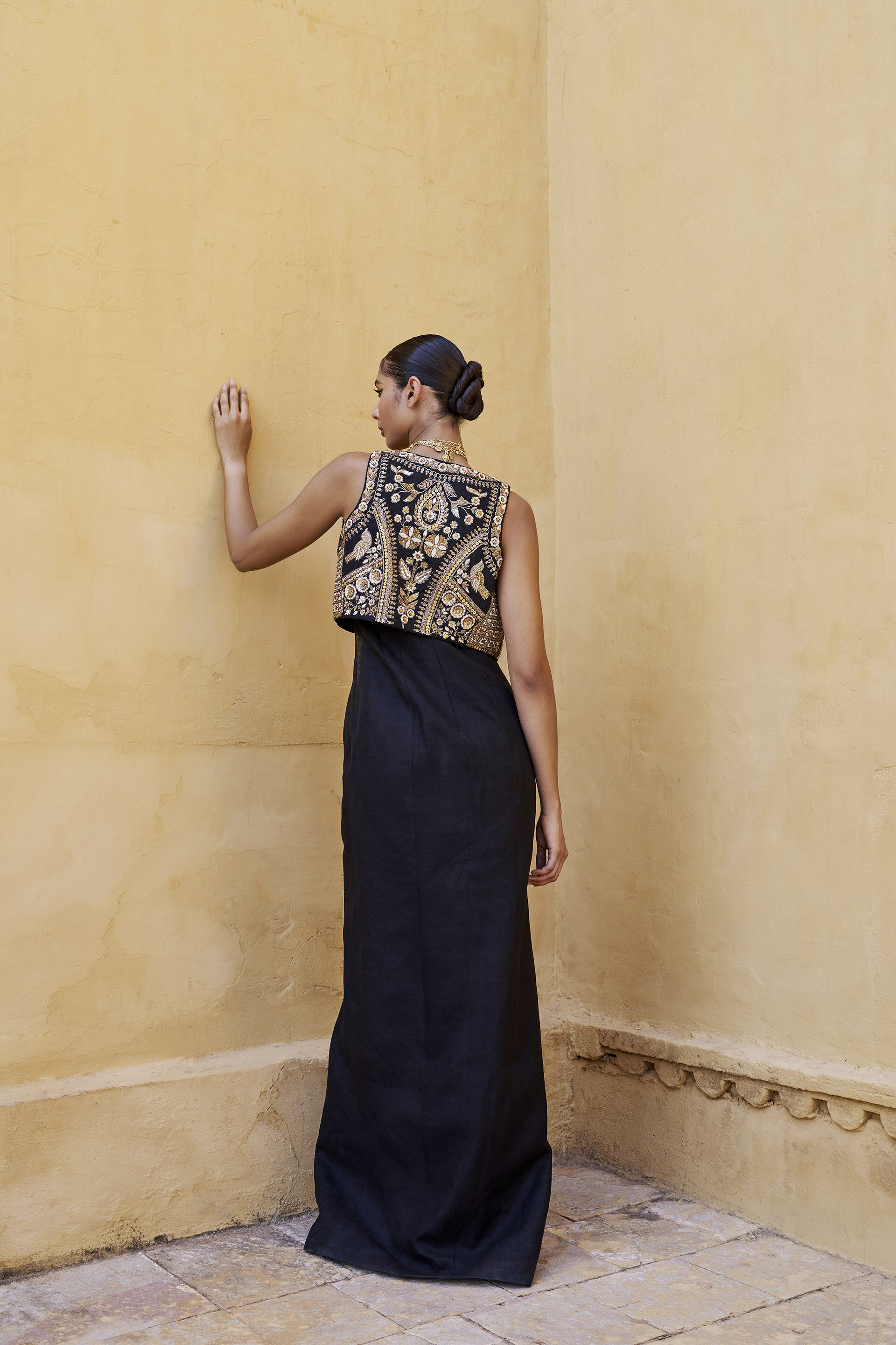 Pride Of The Forest Embroidered Zardozi Silk Set - Black, Black, image 3