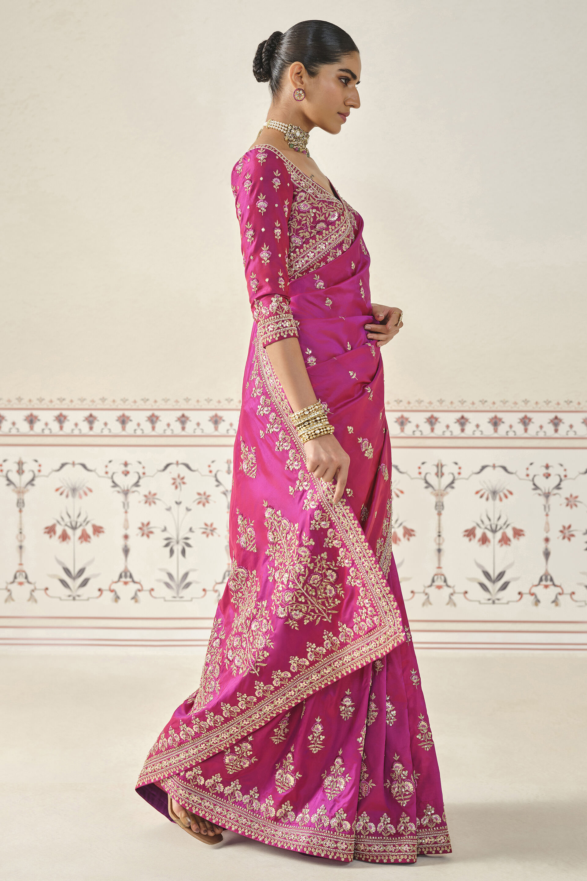 Debasmita Embroidered Saree, Pink, image 3